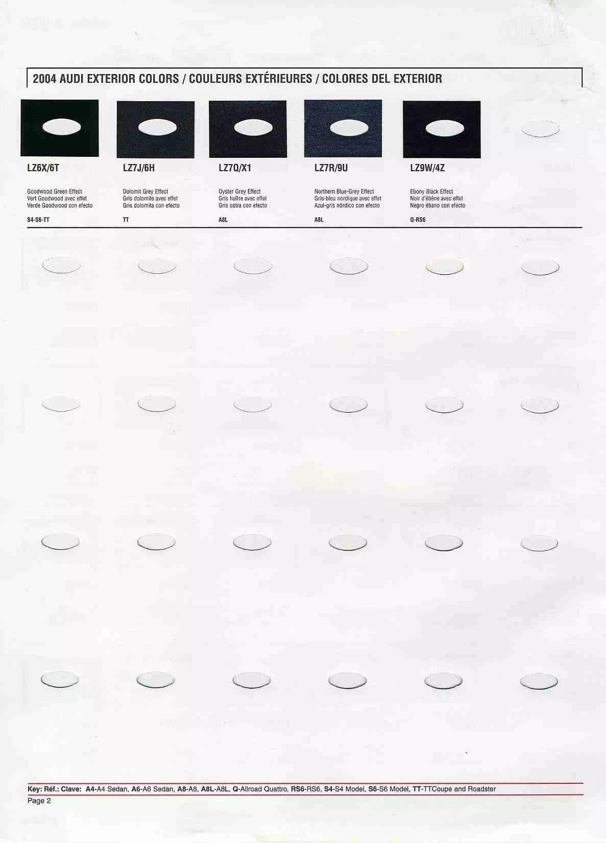 2004 Audi Paint Chart and Color Audi exterior paint codes and their colors used on their vehicles