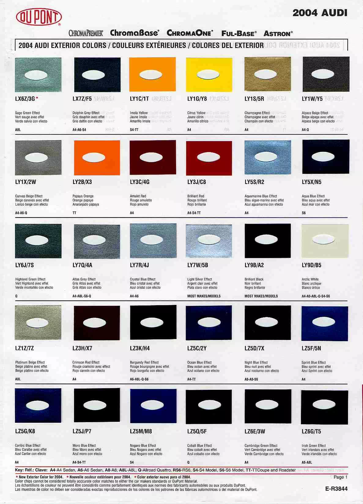 2004 Audi Paint Chart and Color Audi exterior paint codes and their colors used on their vehicles