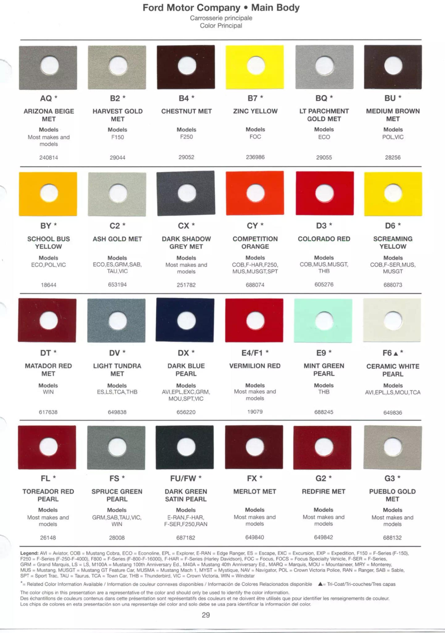 2004 Ford Lincoln & Mercury Paint Codes and Color Chart Ford, Lincoln, and Mercury, paint code swatches ( color examples ) oem paint codes and mixing stock numbers for those colors.