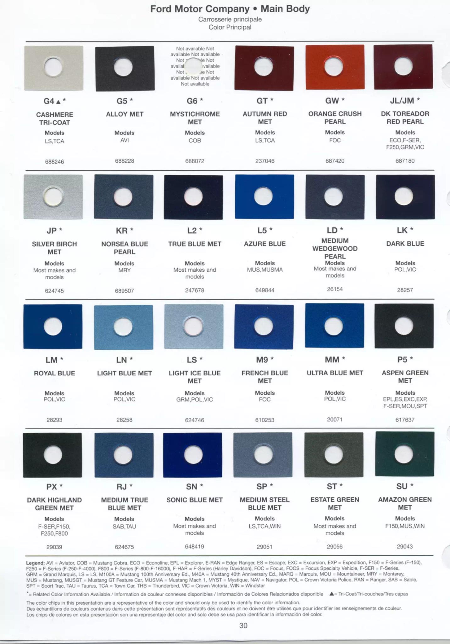 2004 Ford Lincoln & Mercury Paint Codes and Color Chart Ford, Lincoln, and Mercury, paint code swatches ( color examples ) oem paint codes and mixing stock numbers for those colors.