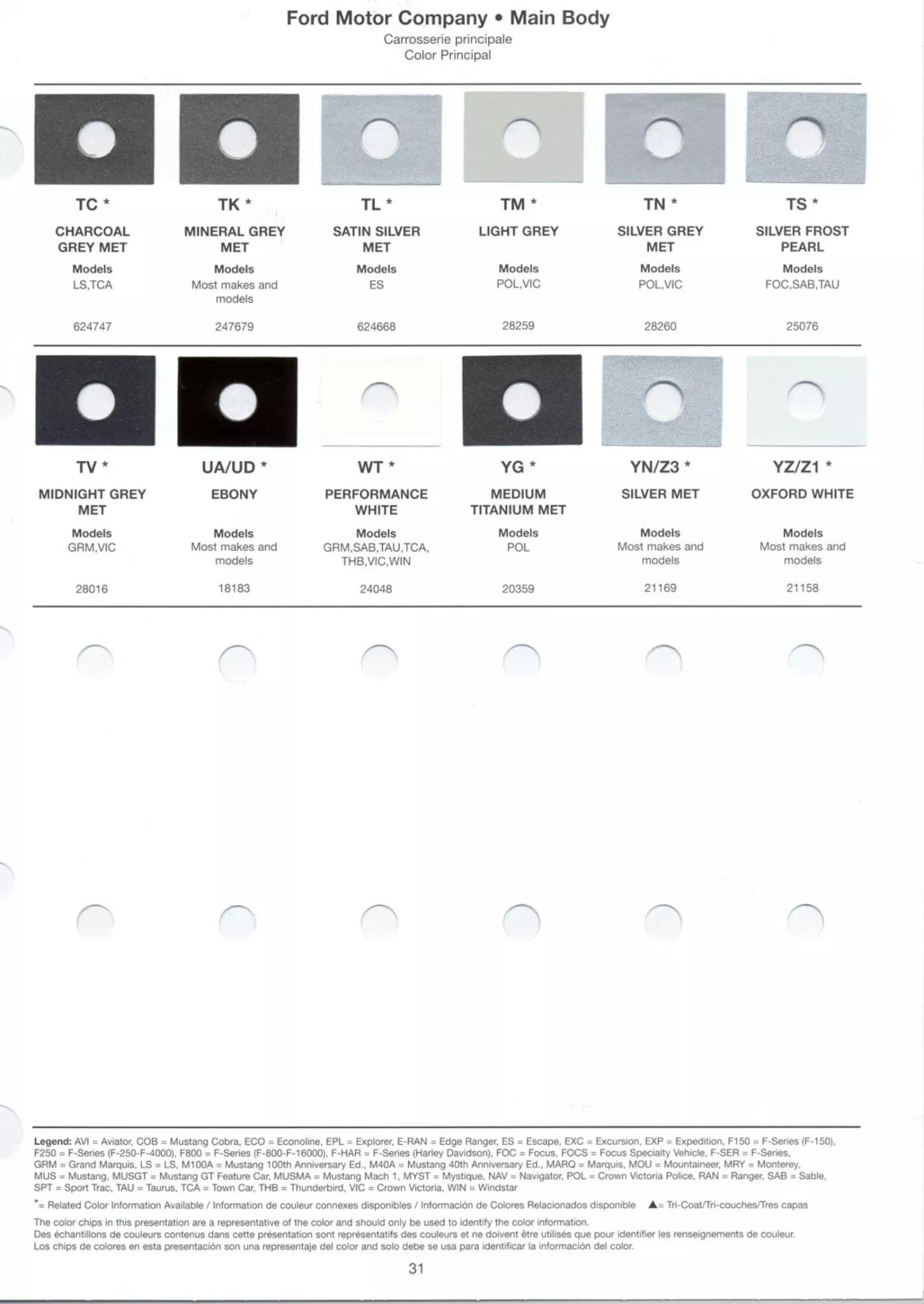 2004 Ford Lincoln & Mercury Paint Codes and Color Chart Ford, Lincoln, and Mercury, paint code swatches ( color examples ) oem paint codes and mixing stock numbers for those colors.
