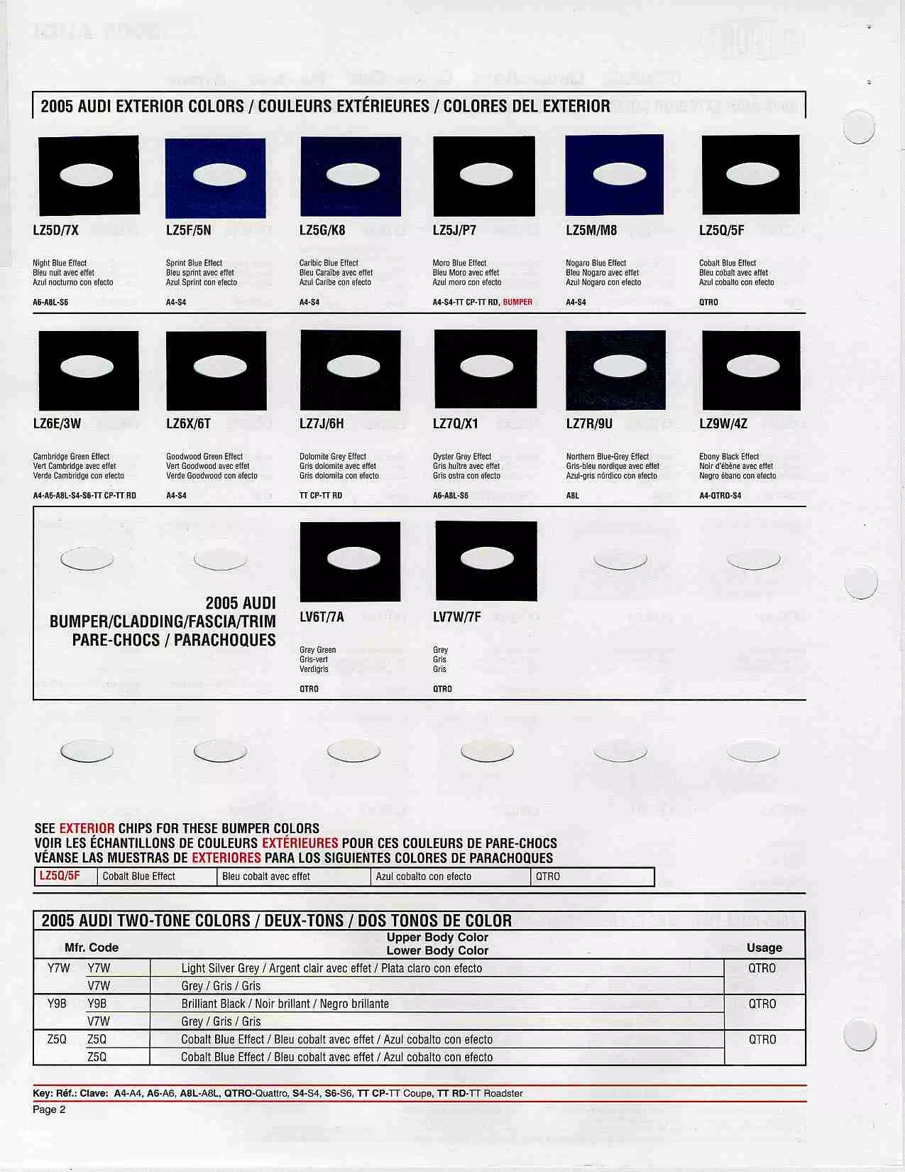 2005 Audi Paint Chart and Color Audi exterior paint codes and their colors used on their vehicles