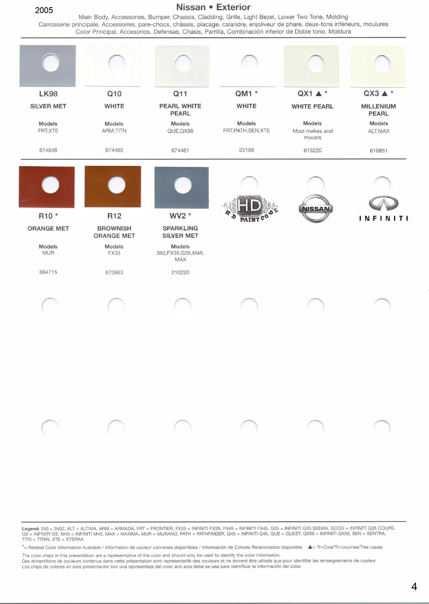 2005 Nissan & Infiniti Paint Codes and Color Chart Page 4