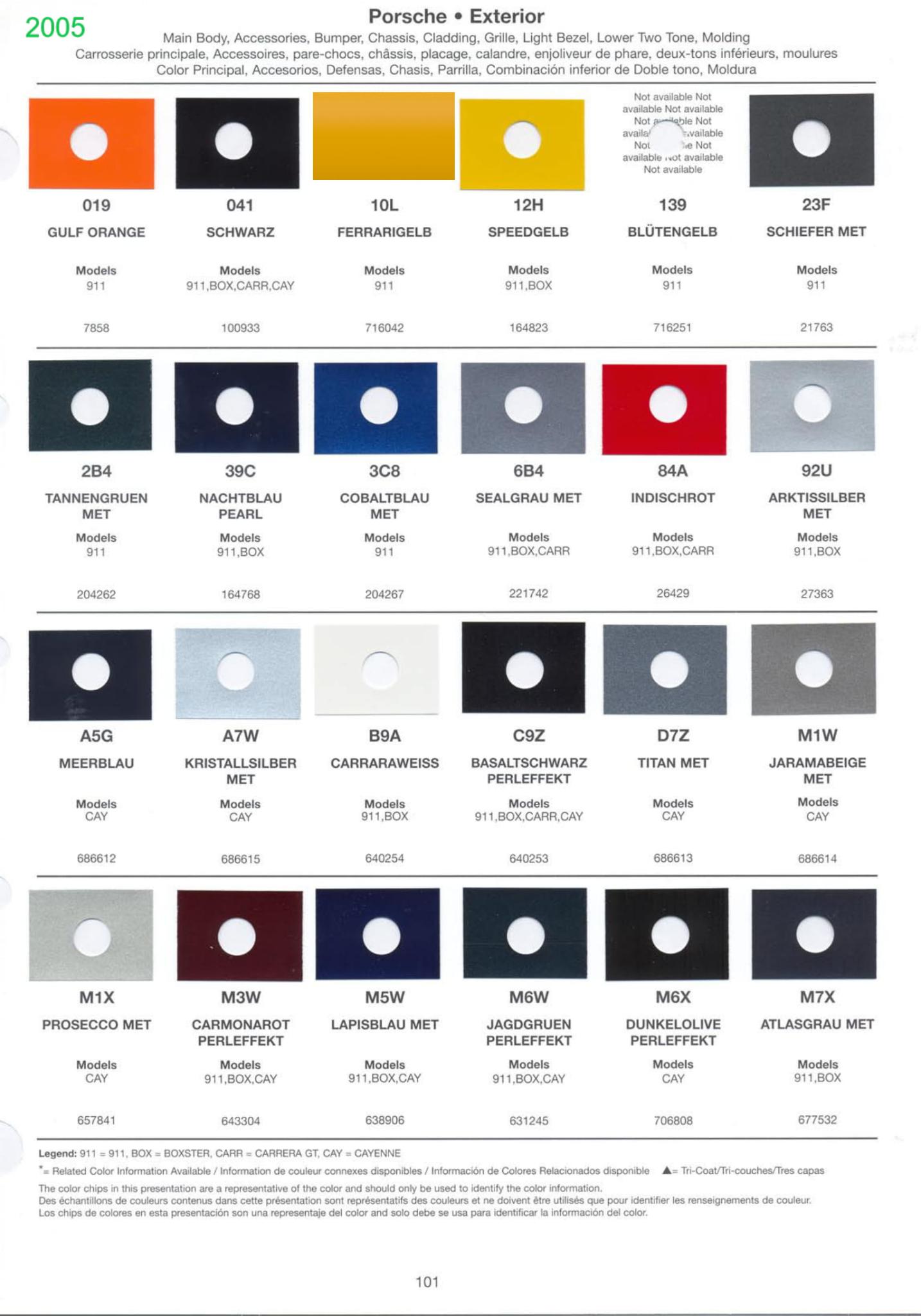 2005 Porsche Paint Chart and Color Chart