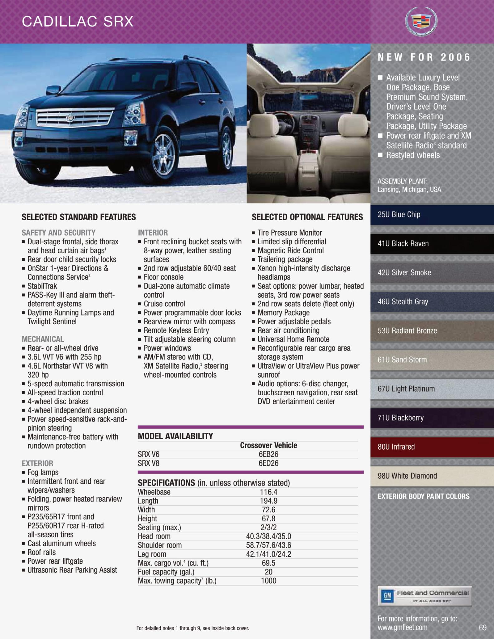 2006 Cadillac SRX Paint Chart