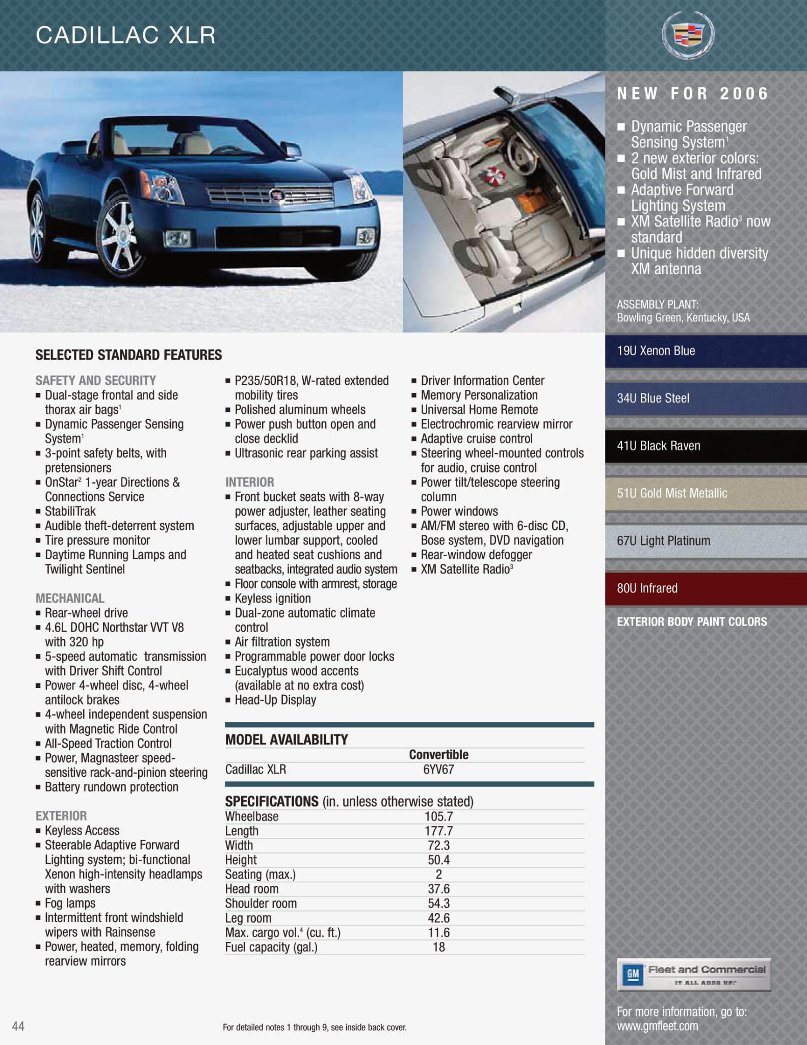 2006 Cadillac XLR Paint Chart