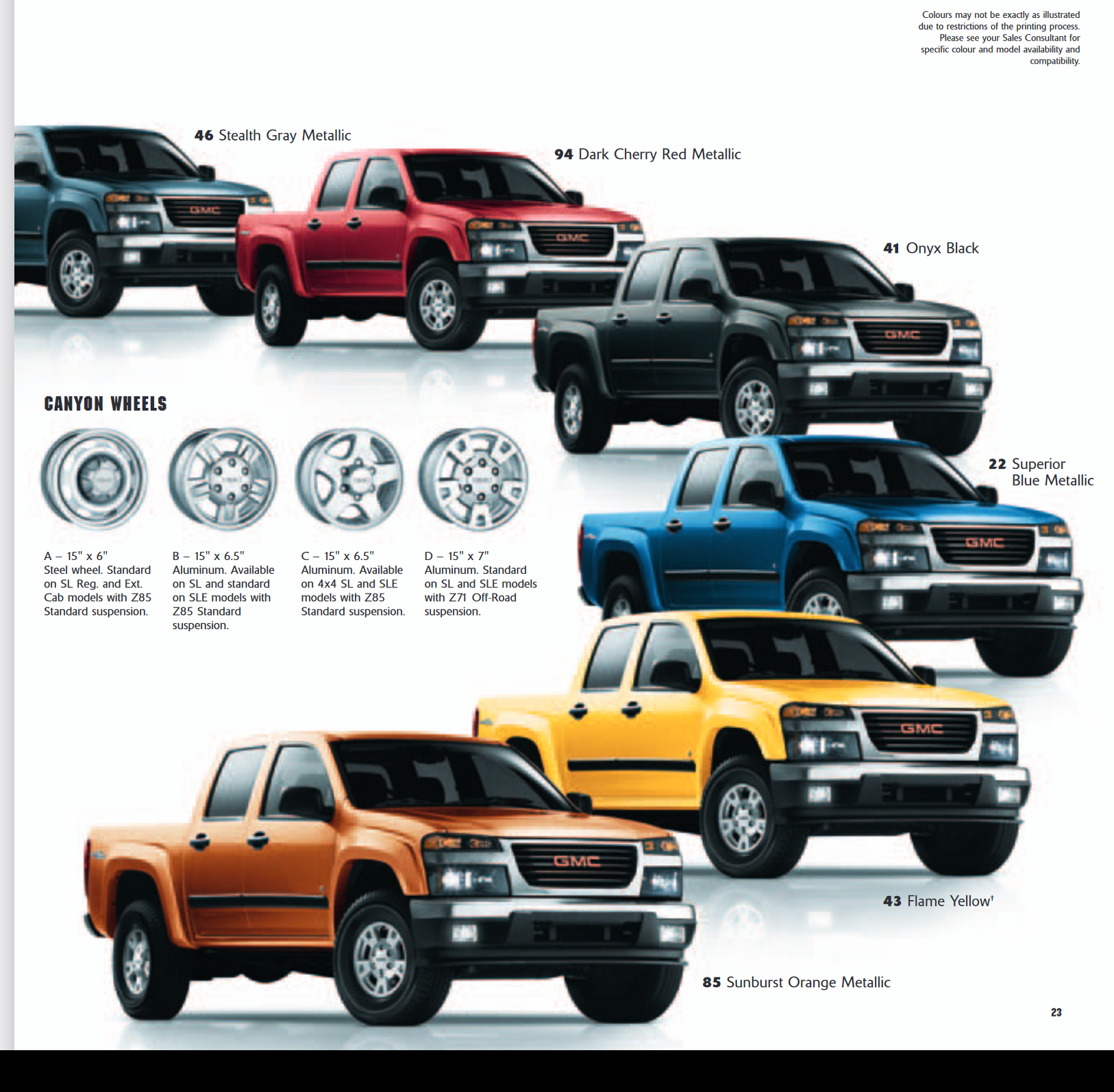 2006 GMC Canyon Paint Chart Colors used on the exterior of GMC Canyon Vehicles
