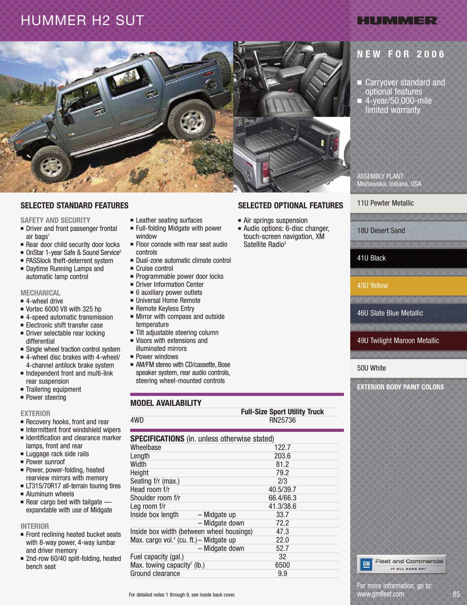 2006 Hummer H2 SUT Paint Chart Colors used on Hummer H2 Vehicles in 2006