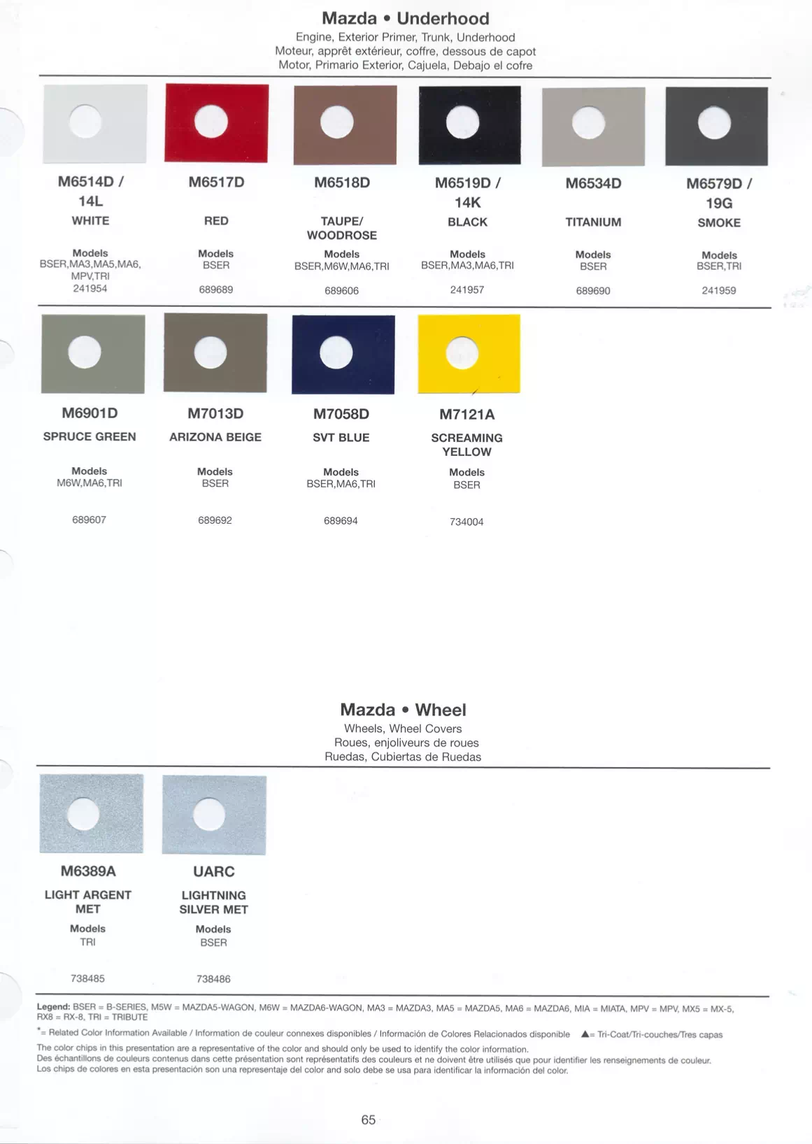 2006 Mazda Paint Codes and Color Chart Page 3 Oem paint codes, Color Names, and Paint swatches showing what colors Mazda had for what 2006 models.