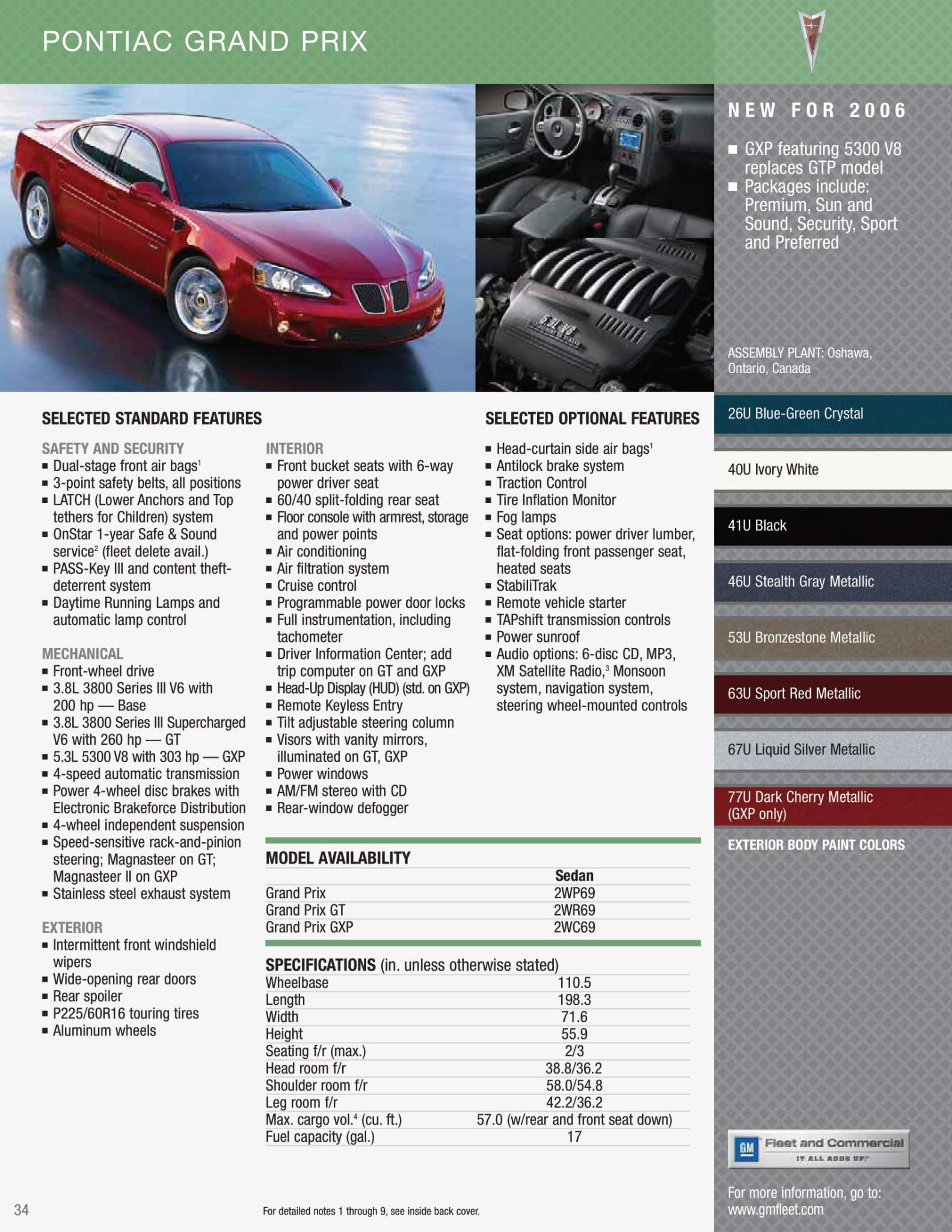 2006 Pontiac Grand Prix Paint Chart