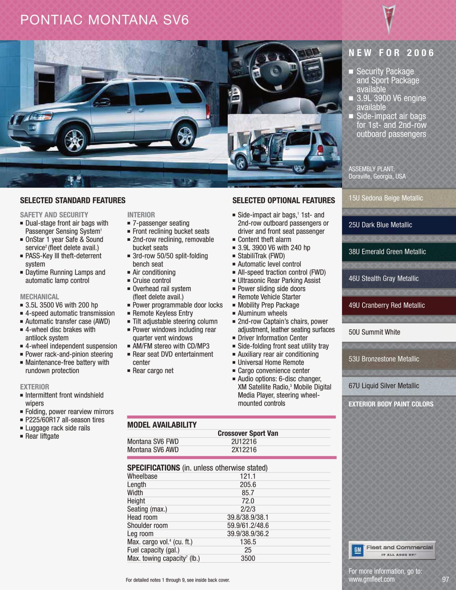 2006 Pontiac Montana SV6 Paint Chart