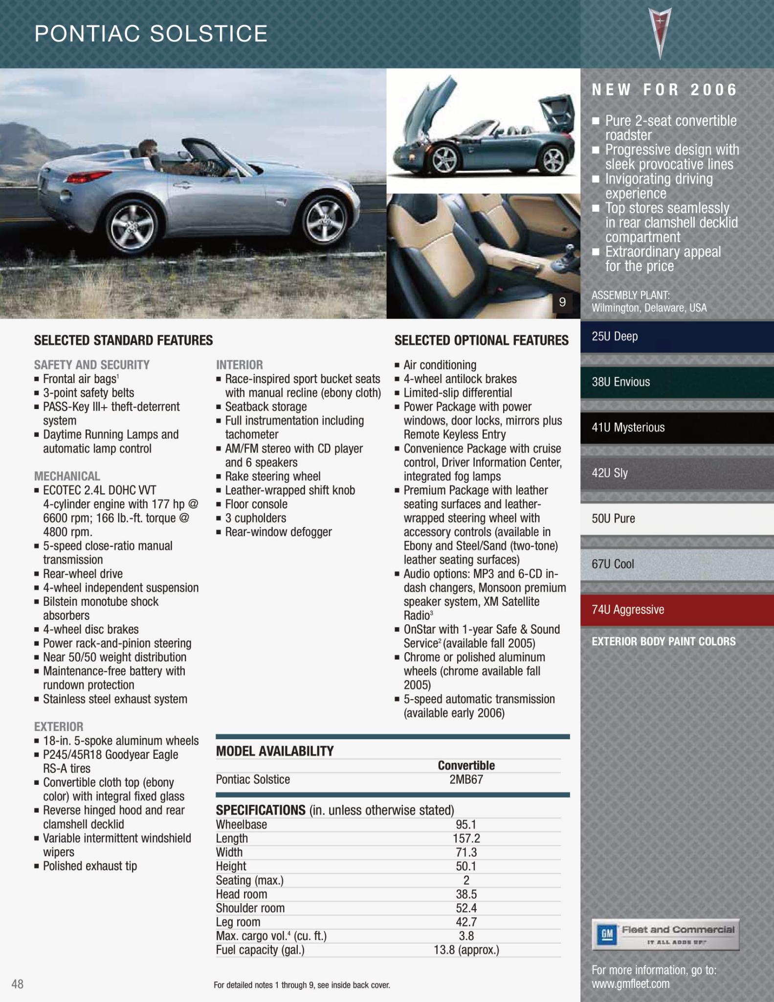 2006 Pontiac Solstice Paint Chart