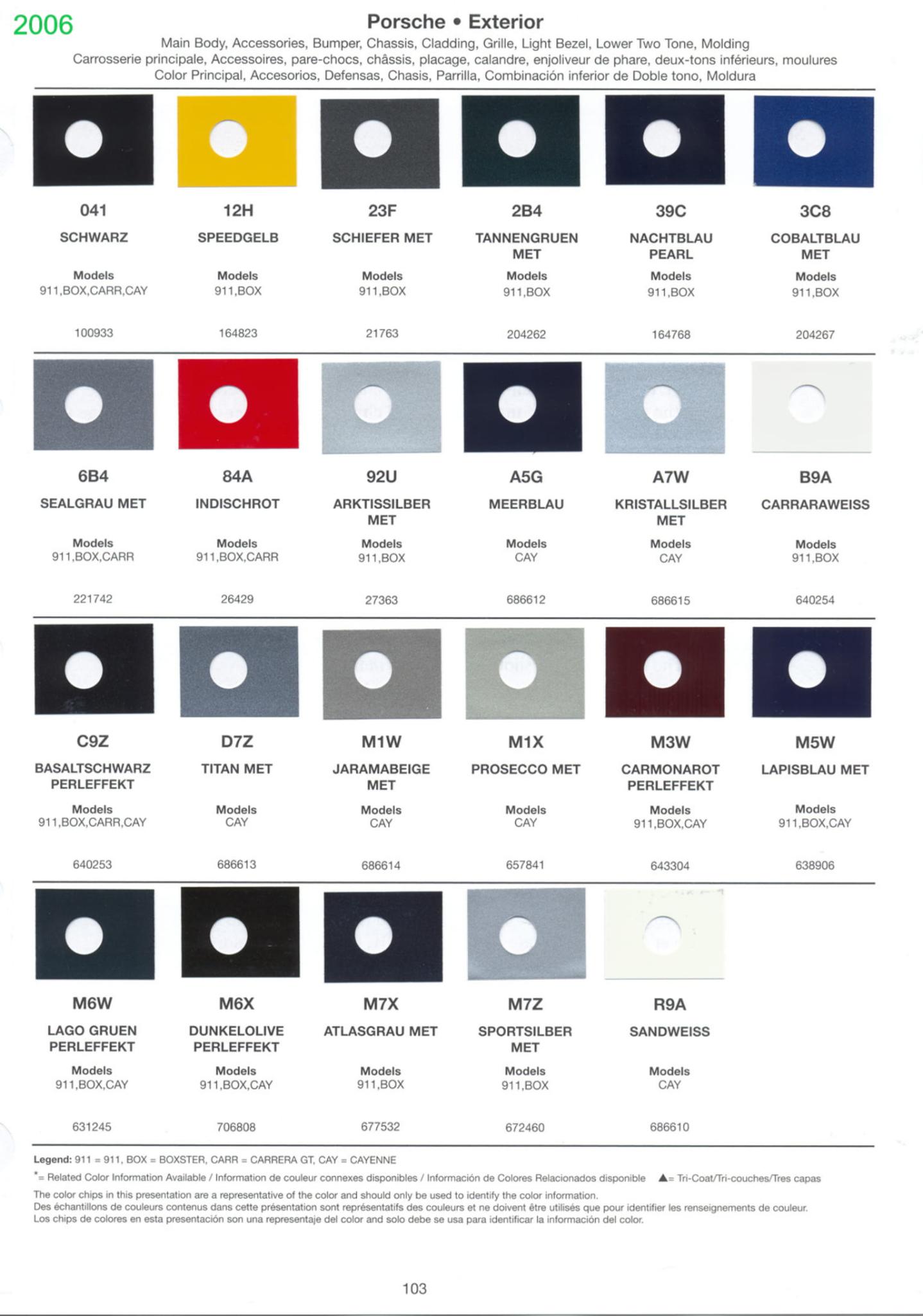 2006 Porsche Paint Chart and Color Chart