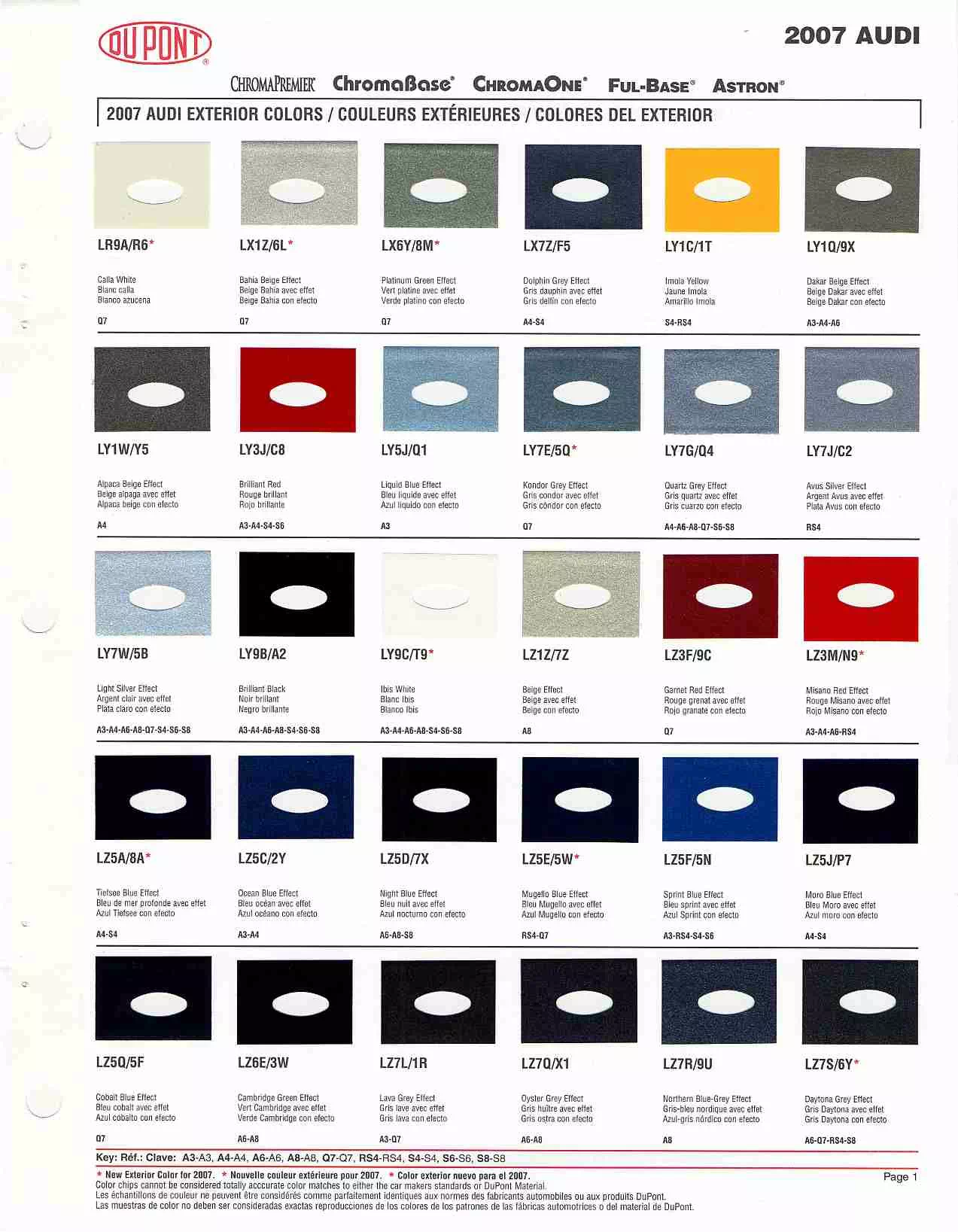 2007 Audi Paint Chart and Color Codes Audi exterior paint codes and their colors used on their vehicles