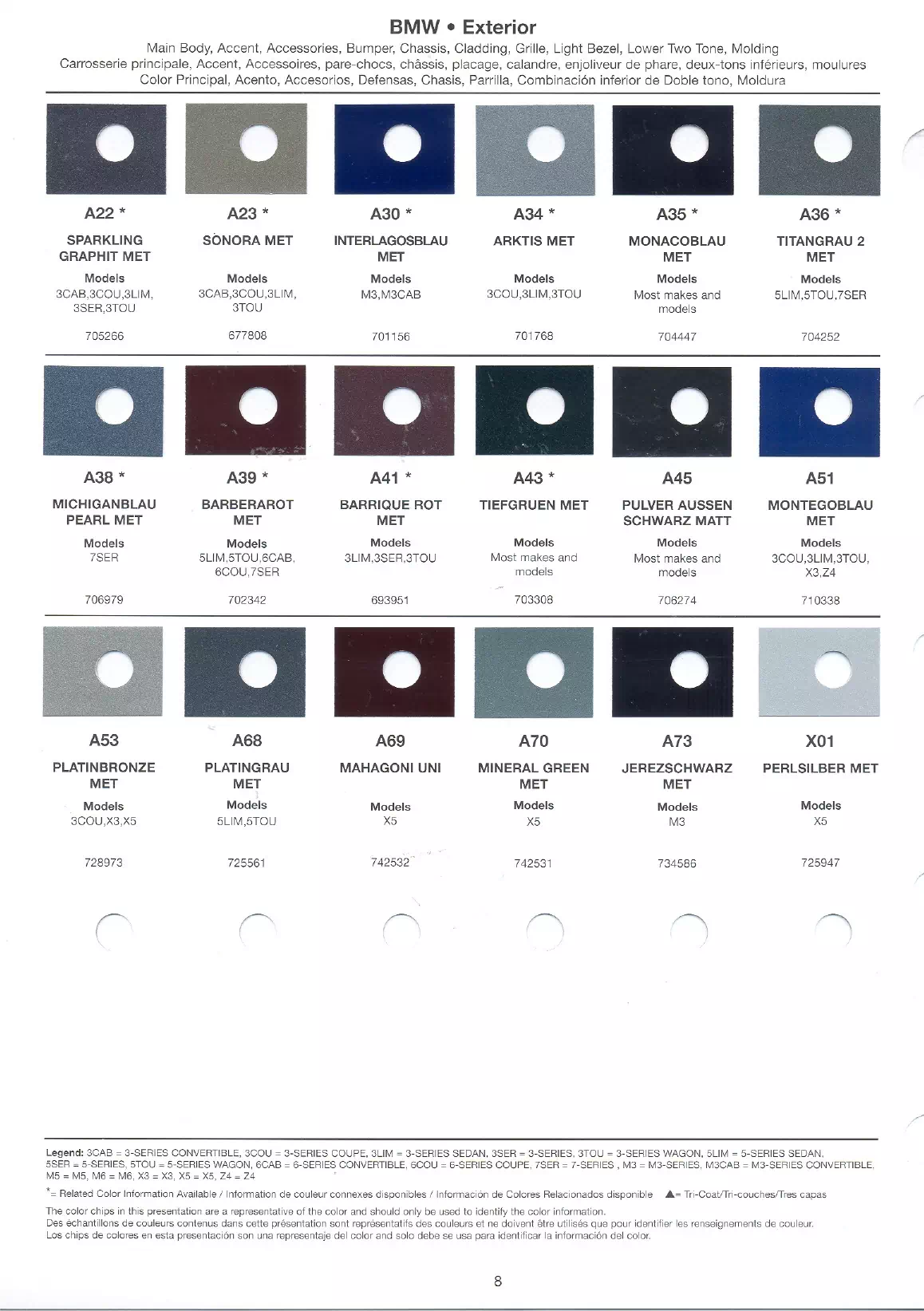 2007 BMW Paint Codes & Color Chart Page 2 paint codes, color information, interior, exterior and accent colors for 2007 bmw's