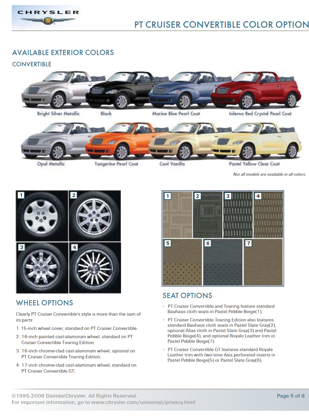 2007 Chrysler PT Cruiser Convertible Paint Chart Exterior Colors used on Chrysler PT Crusier Vehicles