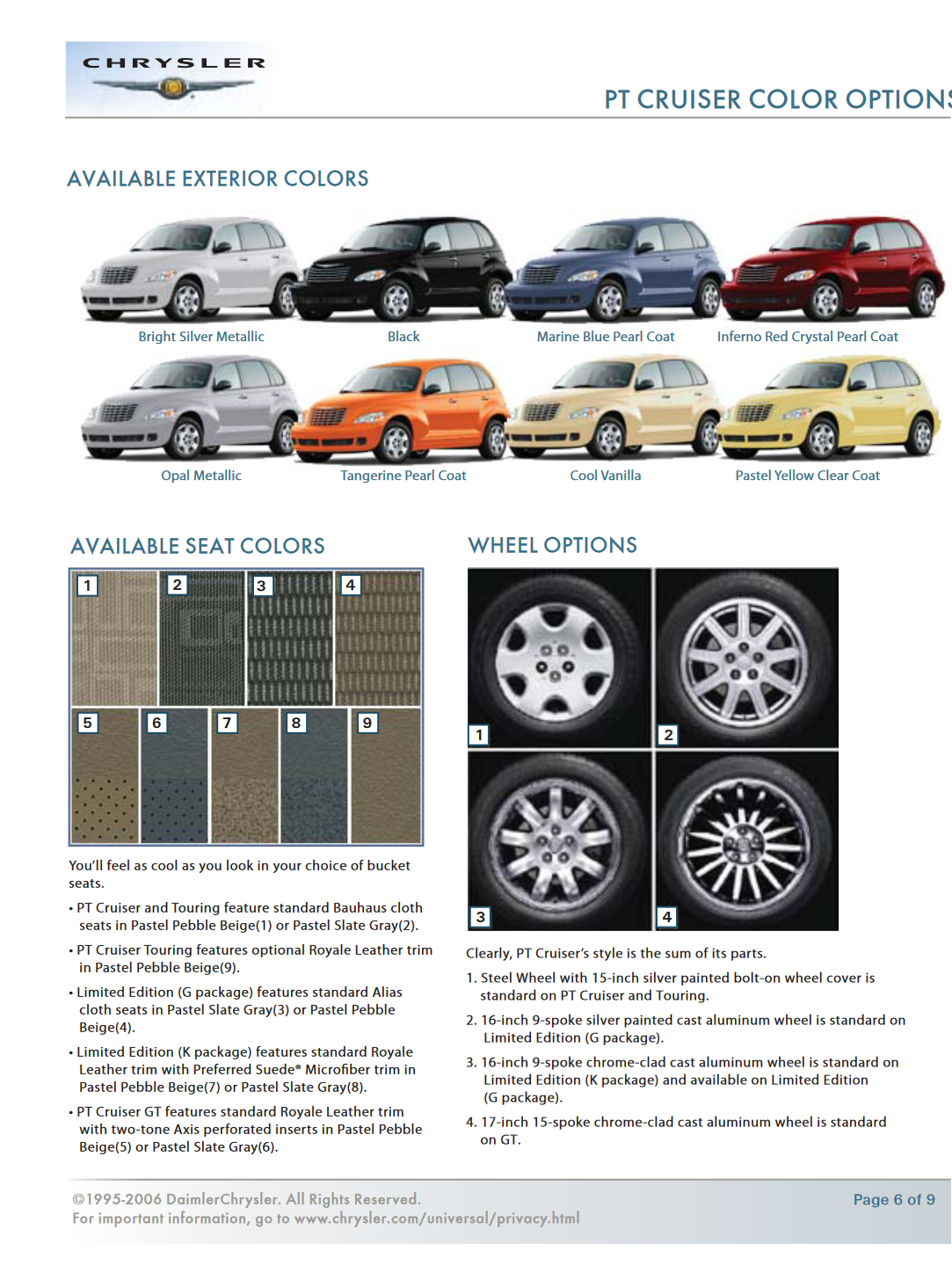 2007 Chrysler PT Cruiser Paint Chart Exterior Colors used on Chrysler PT Crusier Vehicles