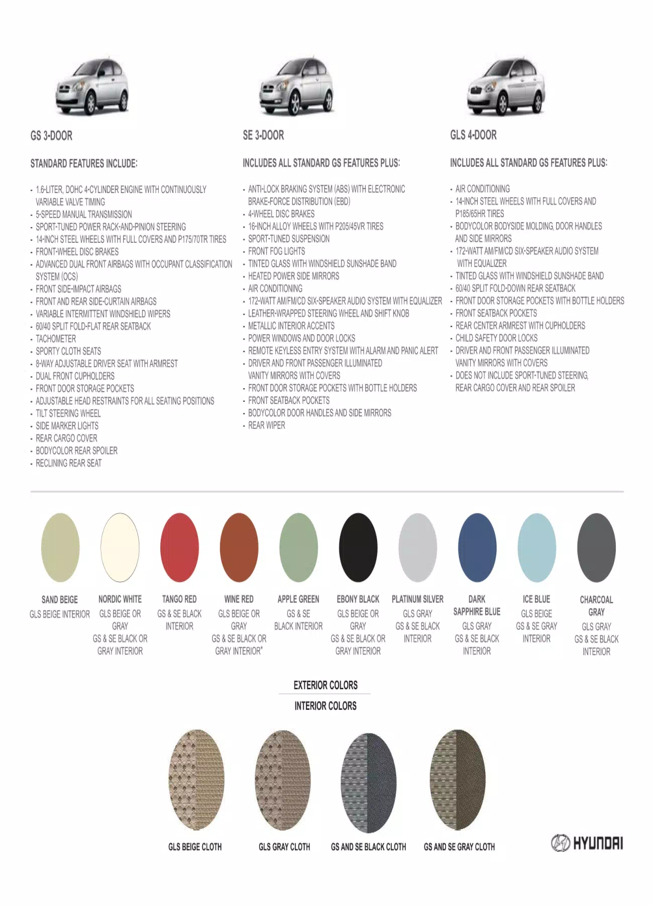 2007 Hyundai Accent Paint Codes and Color Chart