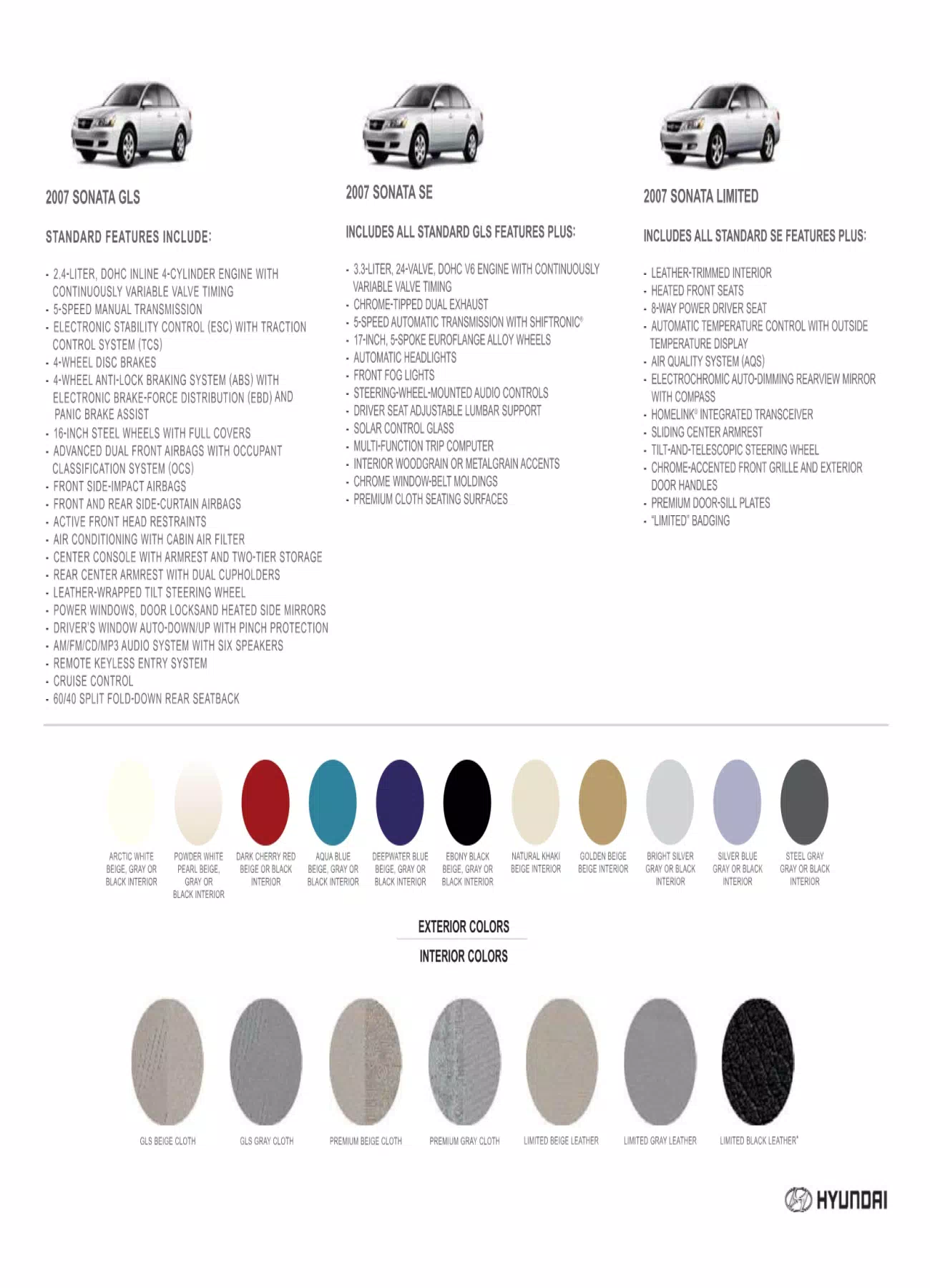 2007 Hyundai Sonata Paint Codes and Color Chart