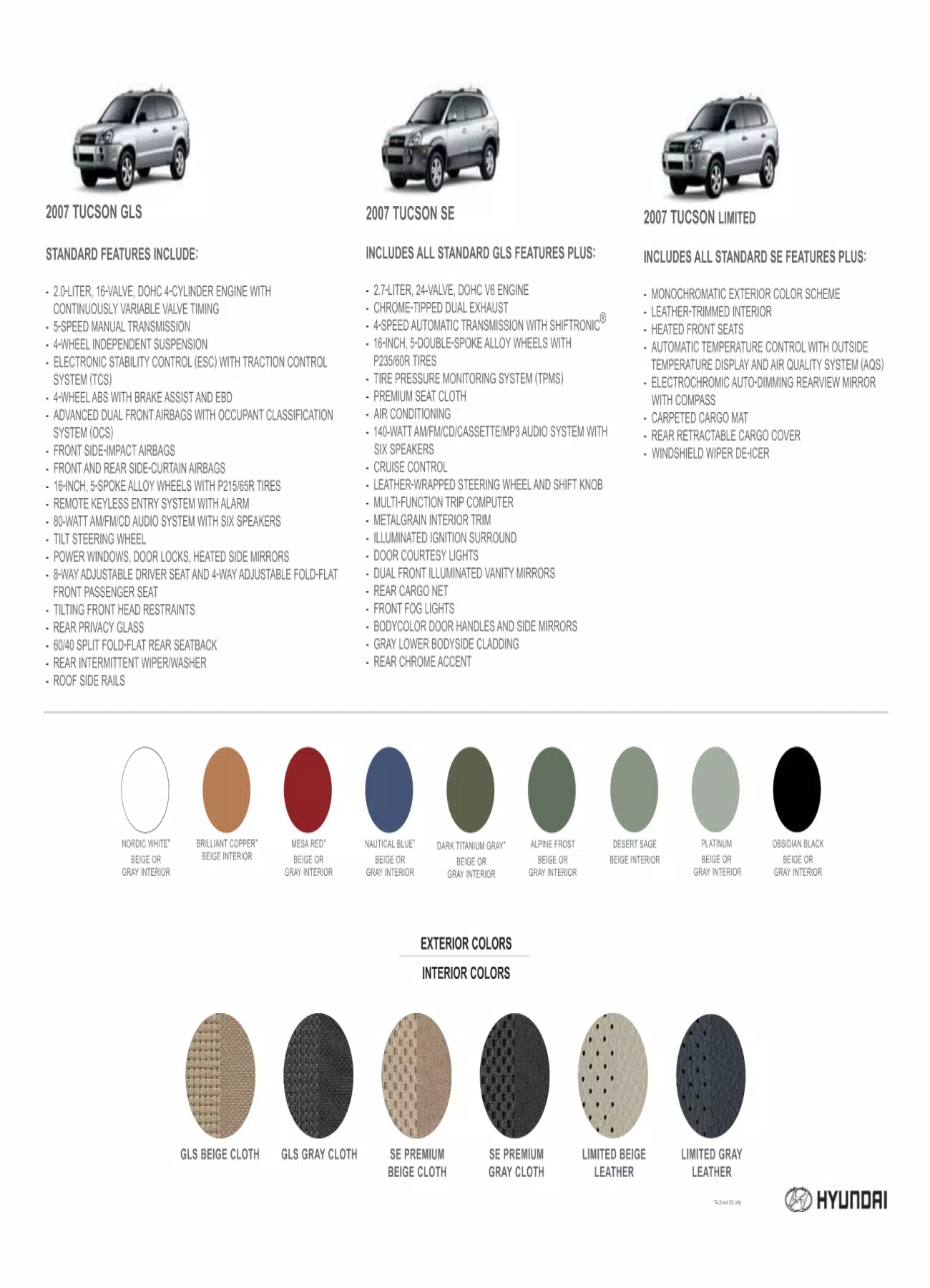 2007 Hyundai Tucson Paint Codes and Color Chart