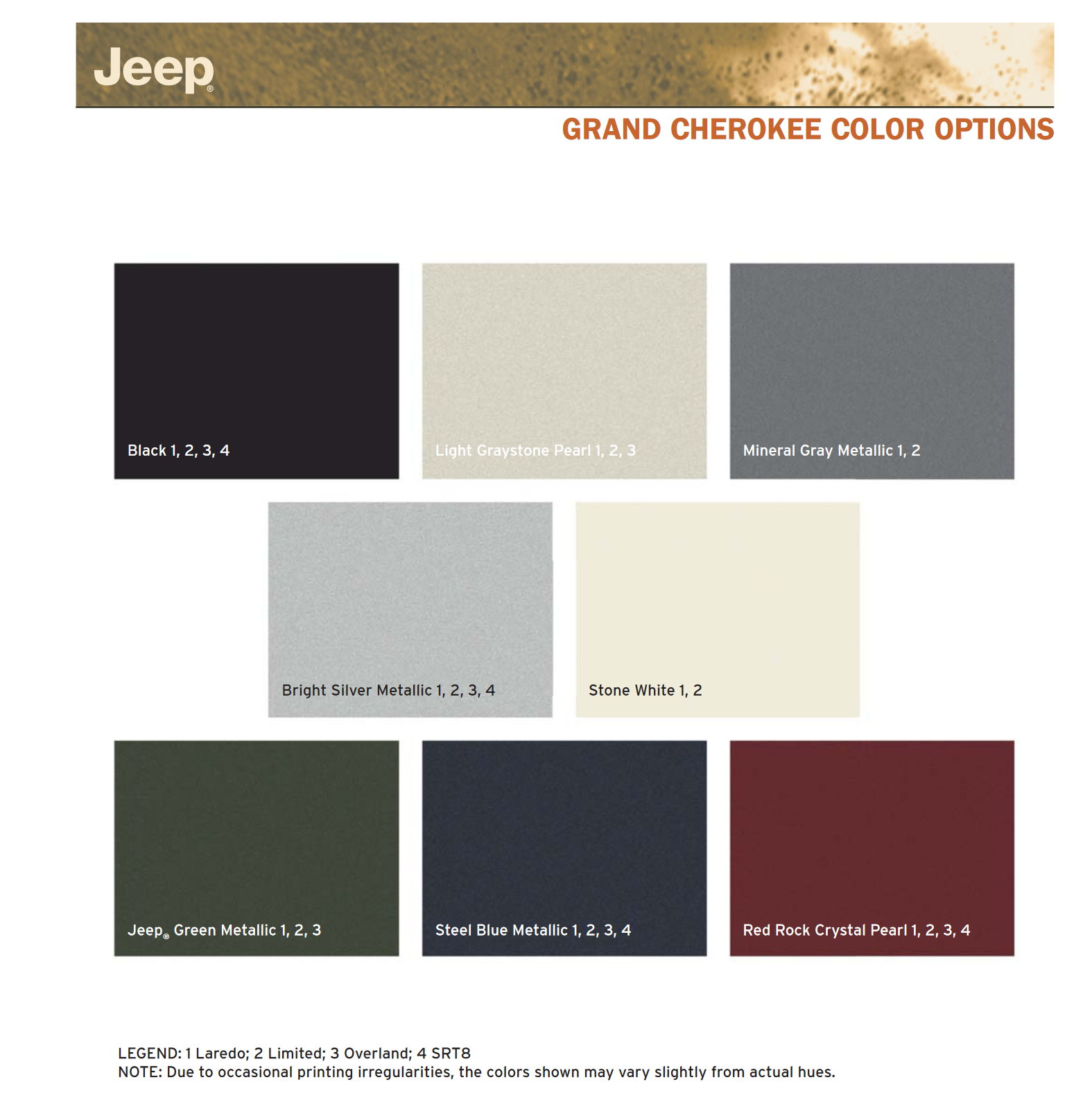 2007 Jeep Grand Cherokee Paint Chart
