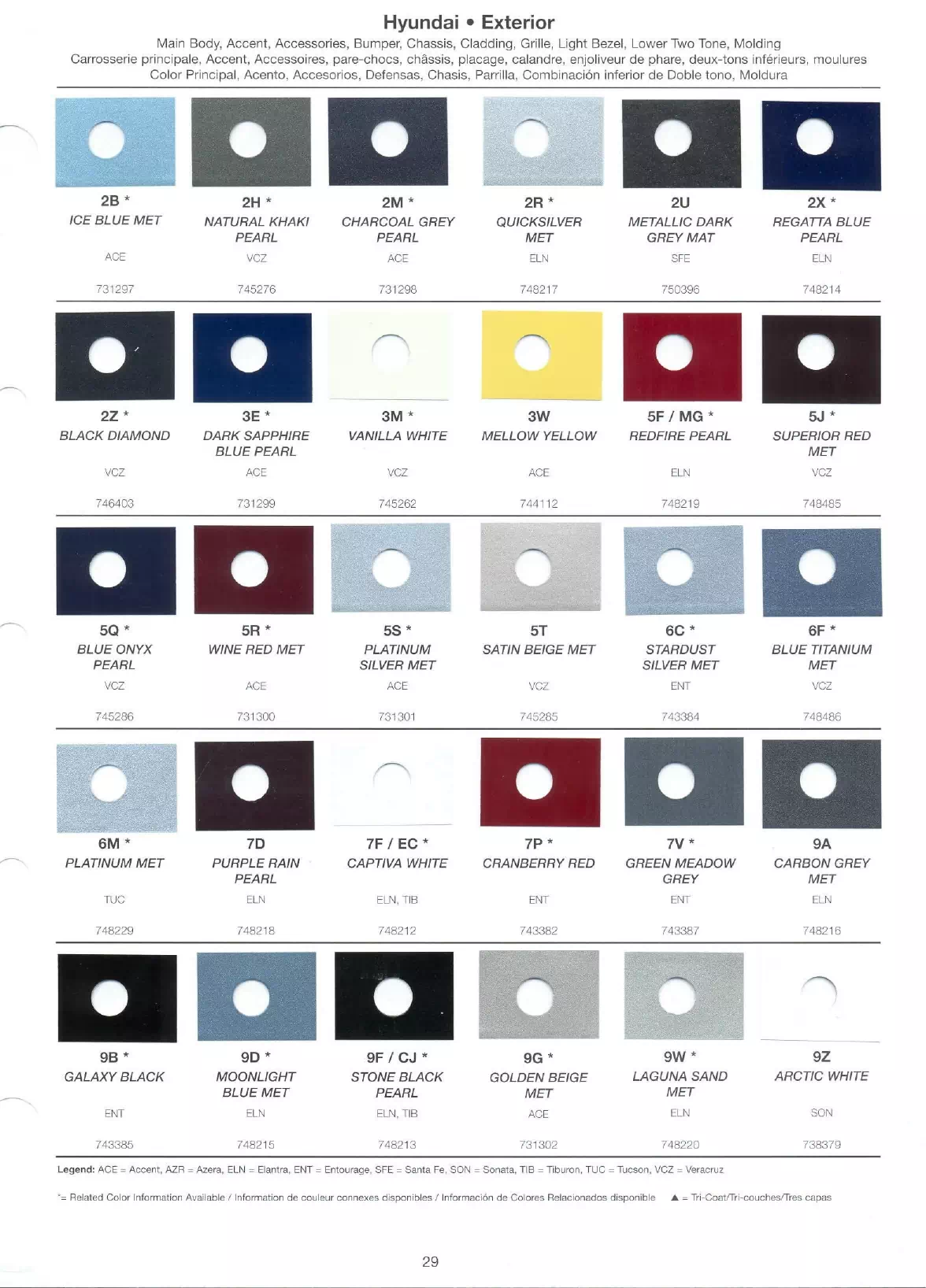 2008 Hyundai Paint Codes & Color Chart Page 1