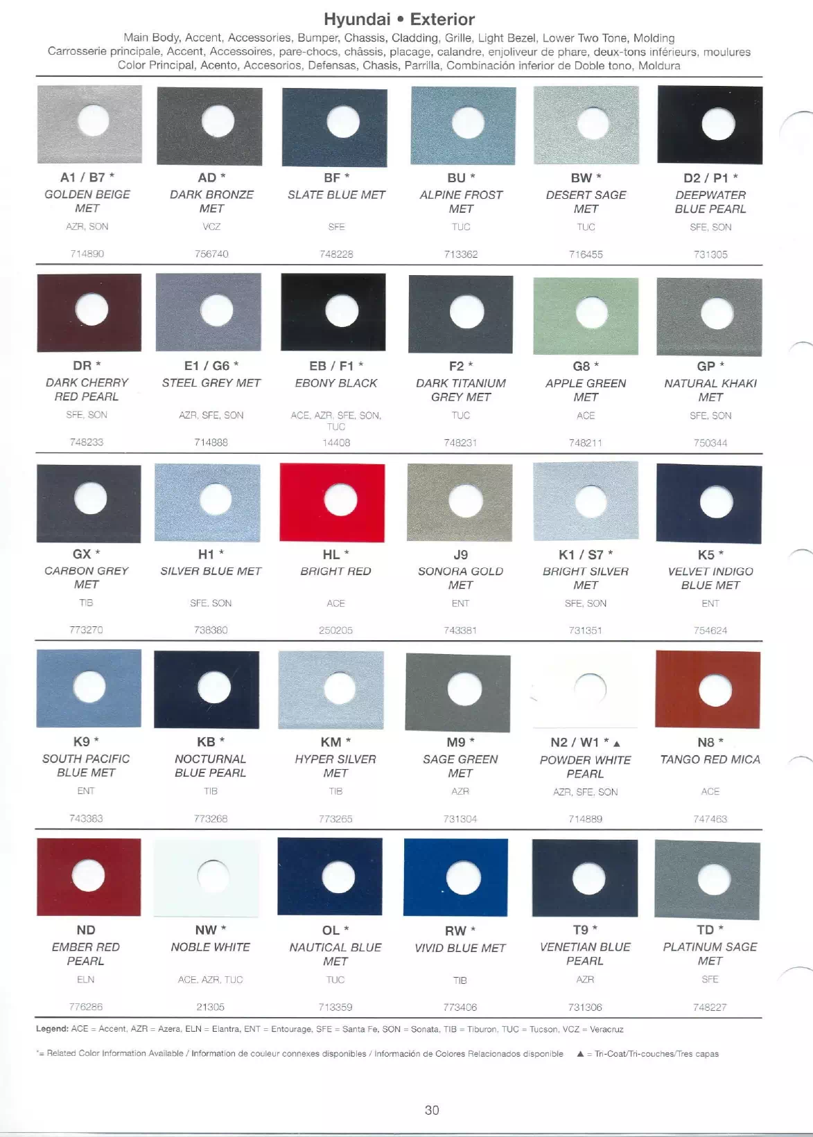2008 Hyundai Paint Codes & Color Chart Page 2