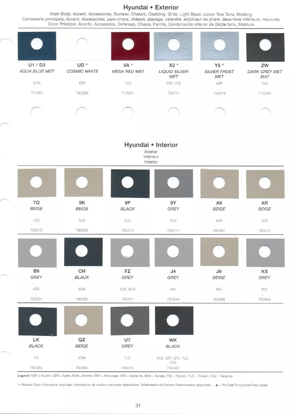 2008 Hyundai Paint Codes & Color Chart Page 3