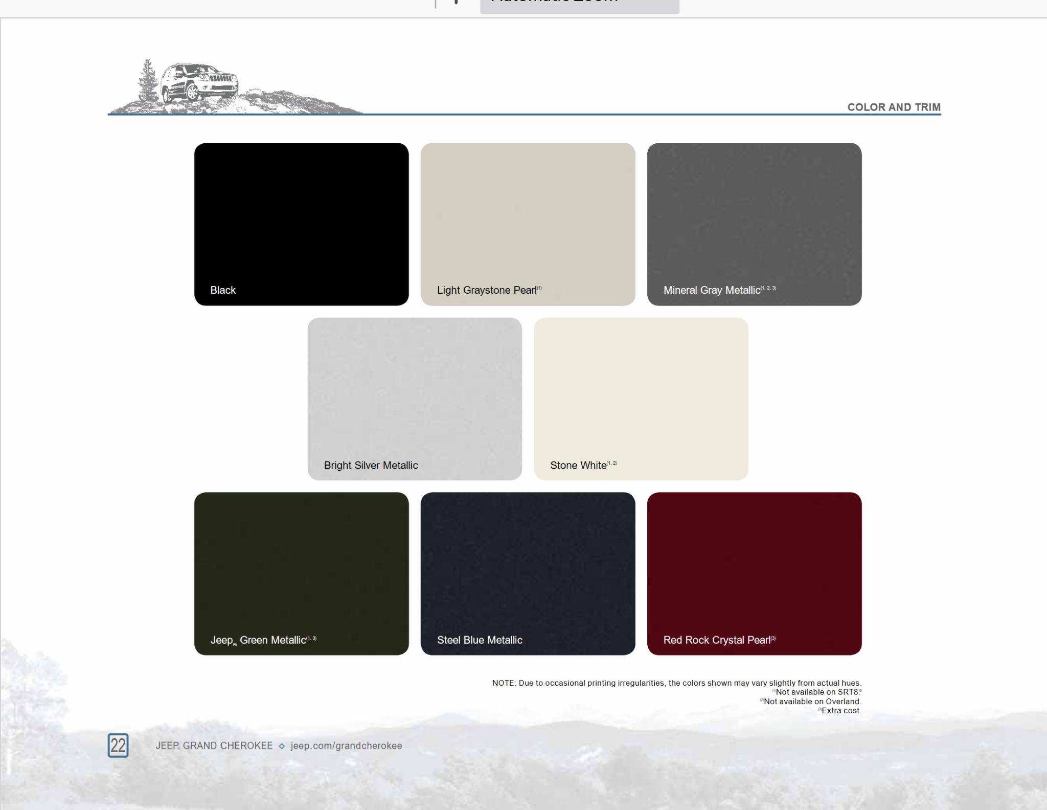 2008 Jeep Grand Cherokee Paint Chart