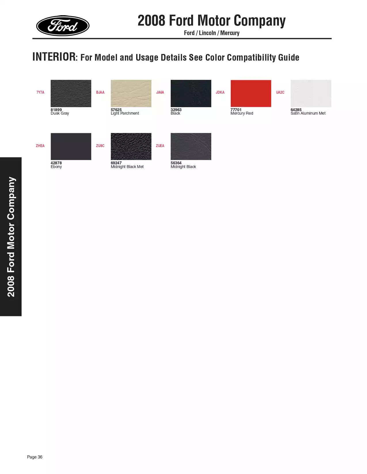 2008 Ford, Lincoln & Mercury Paint Codes & Color Chart Paint color examples, their ordering codes, the oem color code, and vehicles the color was used on