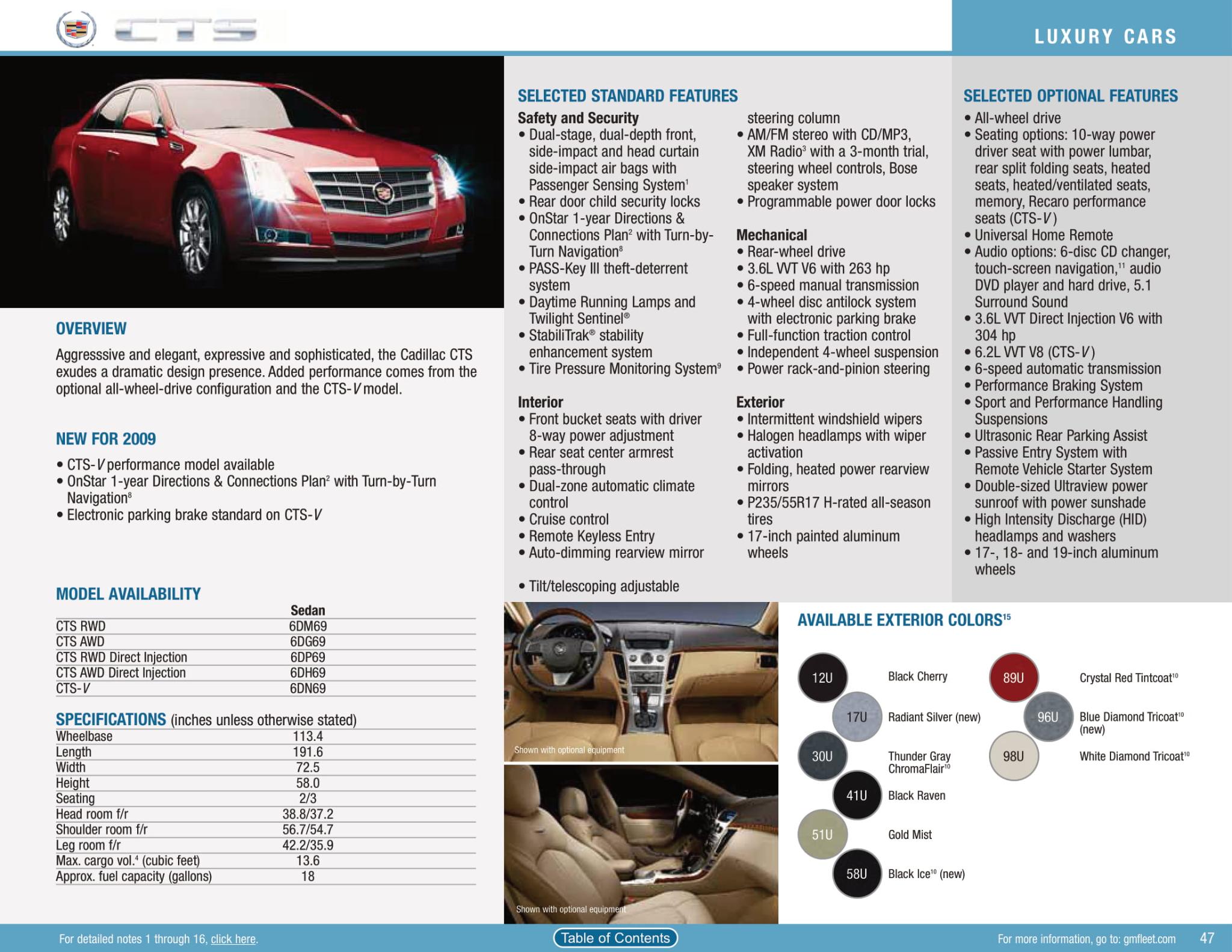 2009 Cadillac CTS Paint Chart Factory Colors the Cadillac Came in from 2009