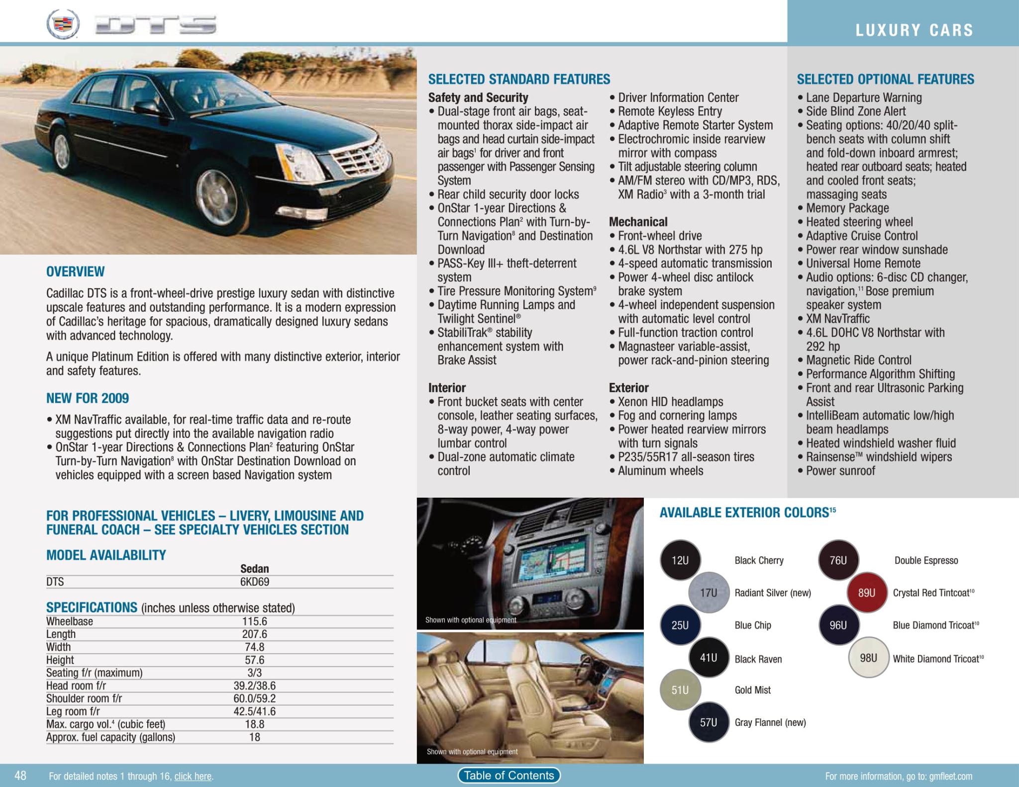 2009 Cadillac DTS Paint Chart Factory Colors the Cadillac Came in from 2009