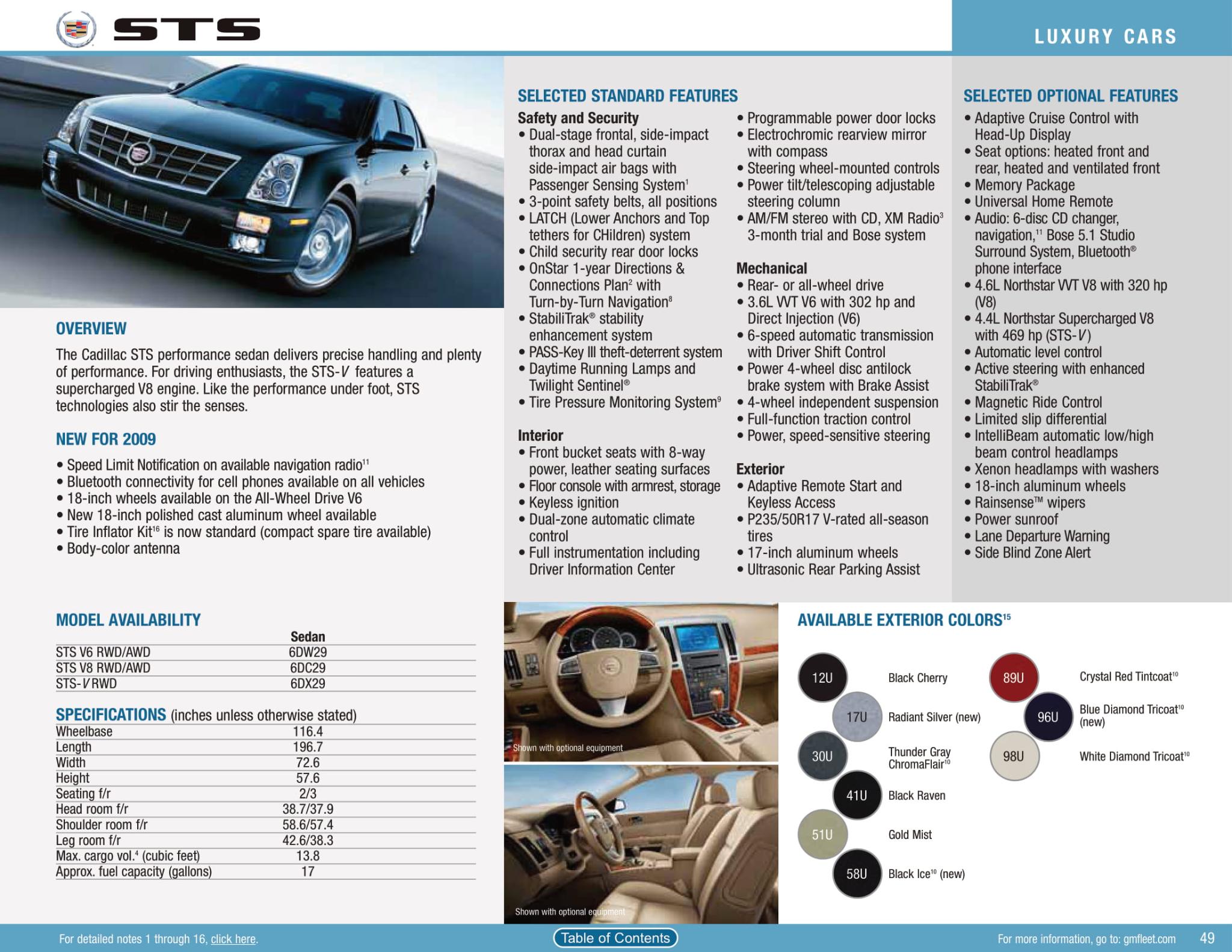 2009 Cadillac STS Paint Chart Factory Colors the Cadillac Came in from 2009