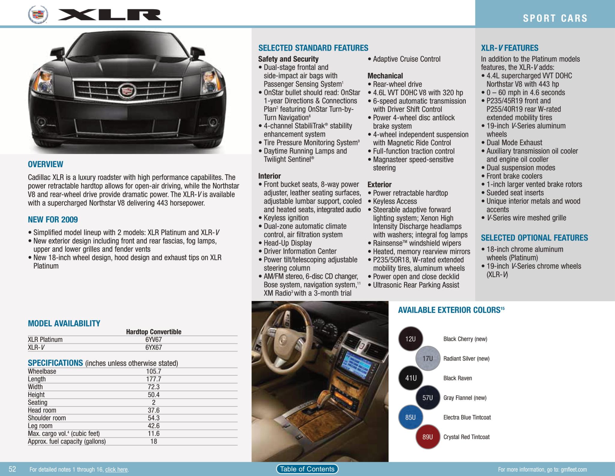 2009 Cadillac XLR Paint Chart Factory Colors the Cadillac Came in from 2009