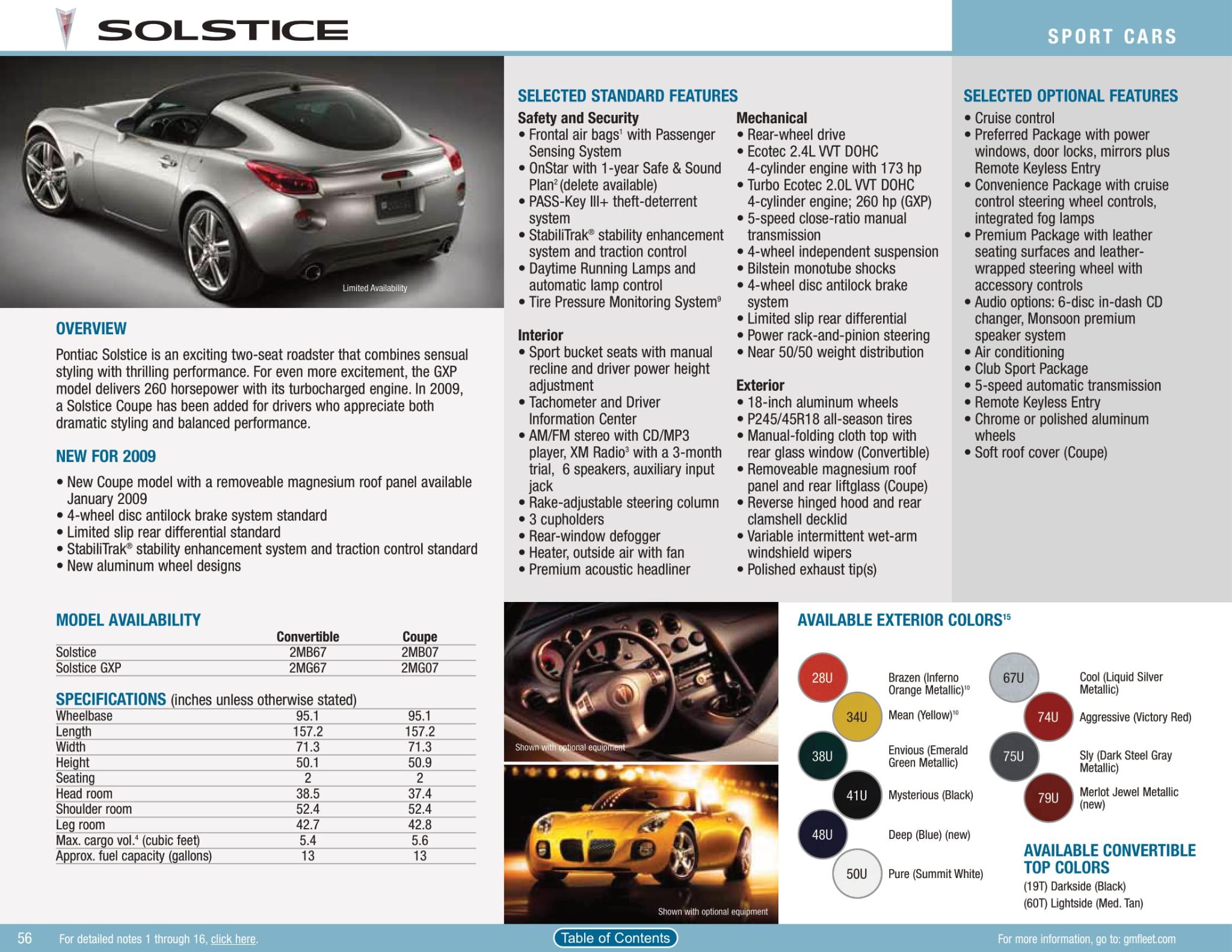 2009 Pontiac Solstice Paint Chart Factory Colors the Pontiac Came in from 2009