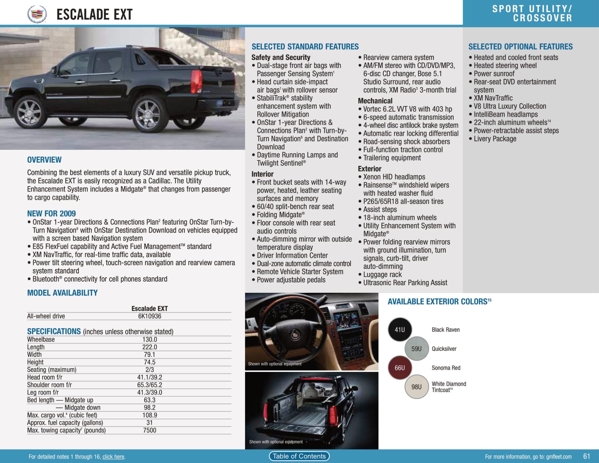 2009 Cadillac Escalade EXT Paint Chart Factory Colors the Cadillac Came in from 2009