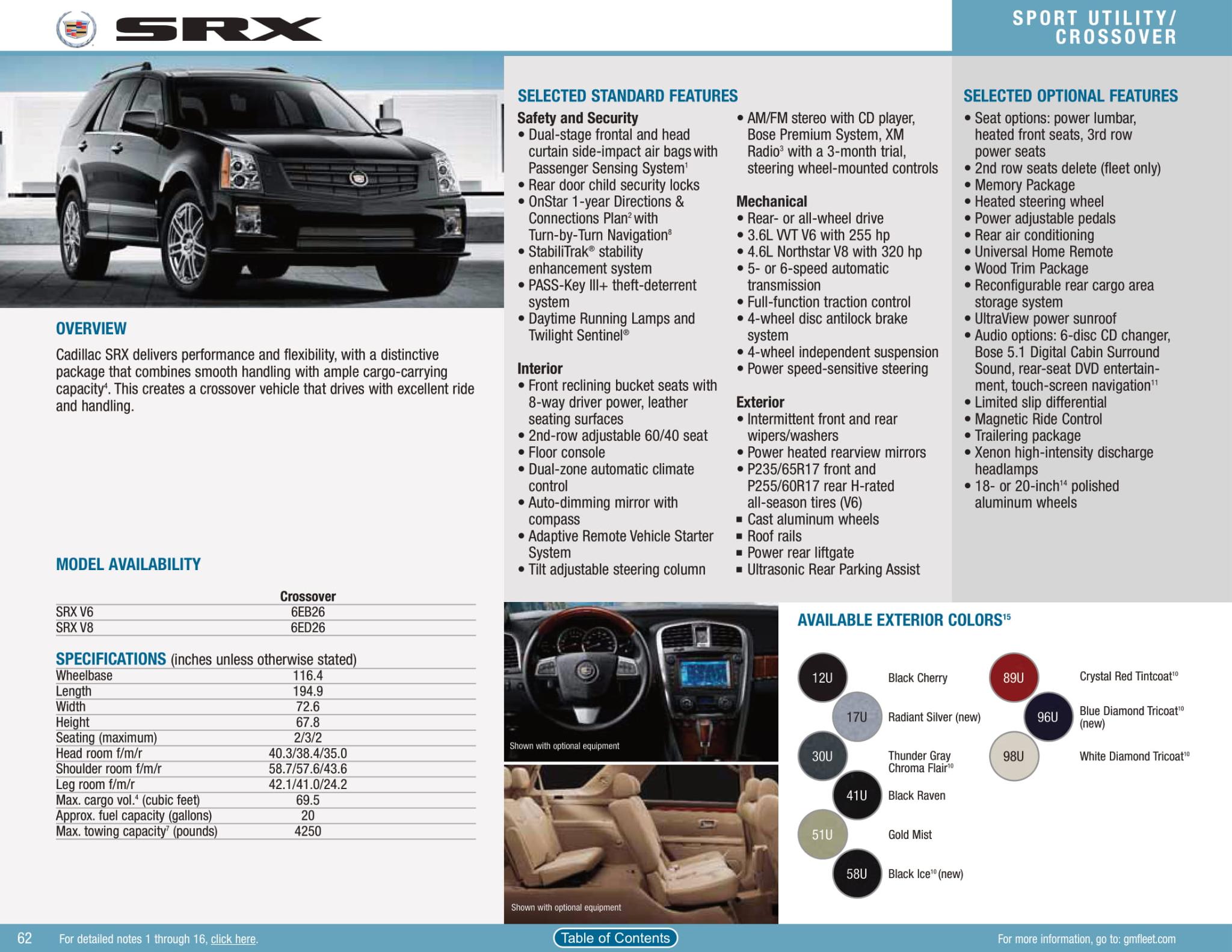 2009 Cadillac SRX Paint Chart Factory Colors the Cadillac Came in from 2009