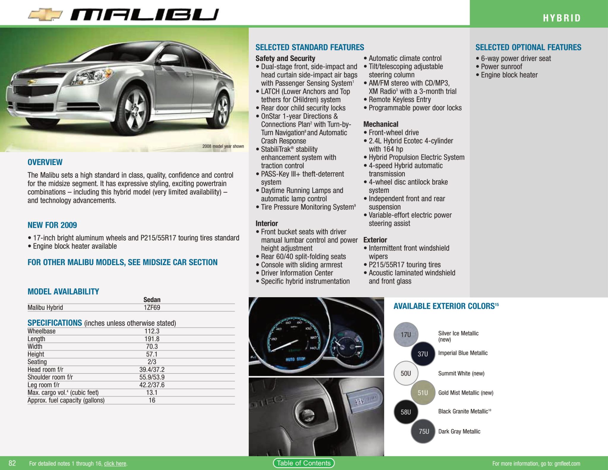2009 Chevrolet Malibu Hybrid Paint Chart