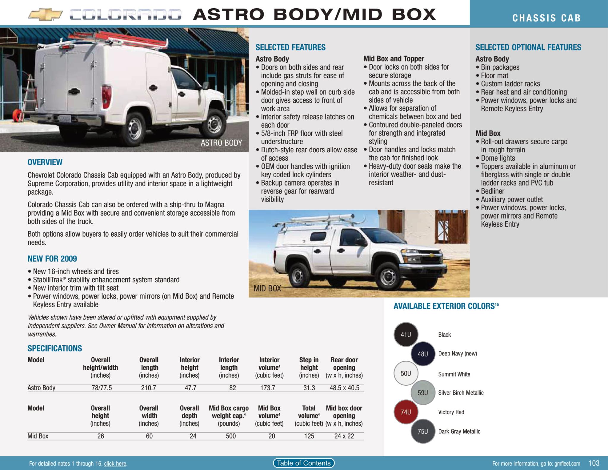 2009 Chevrolet Colorado Astro Box Paint Chart Factory colors the Chevrolet came in from 2009