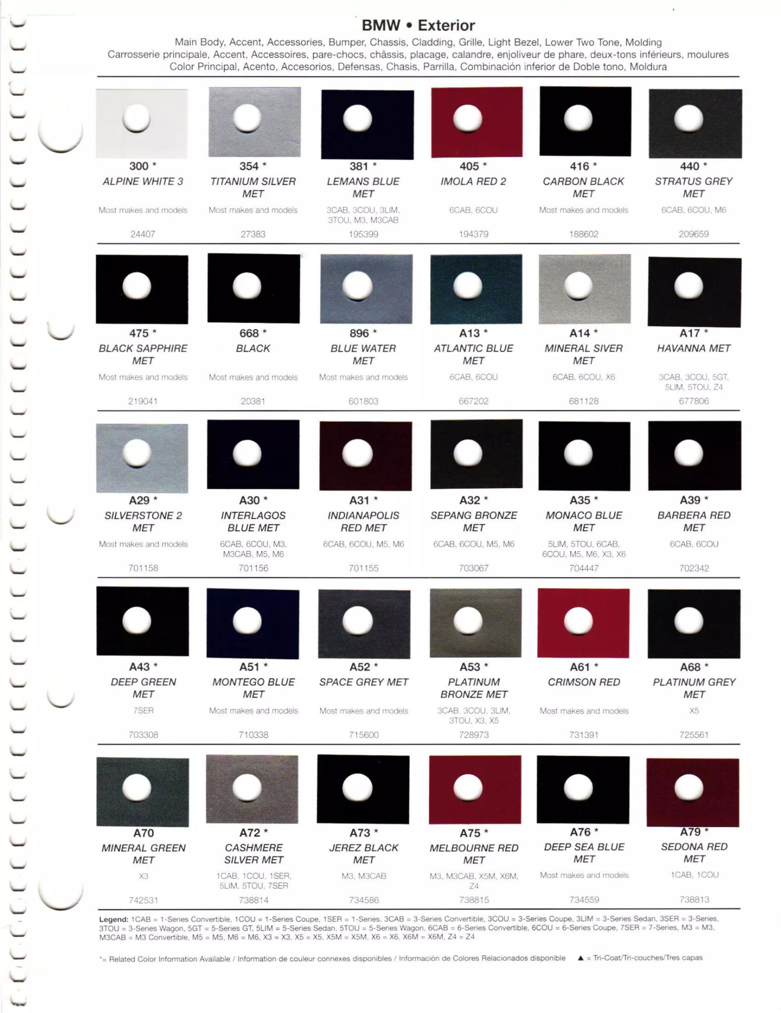 2011 BMW Paint Codes & Color Chart Paint codes, and their ordering stock numbers for their color on 2011 vehicles