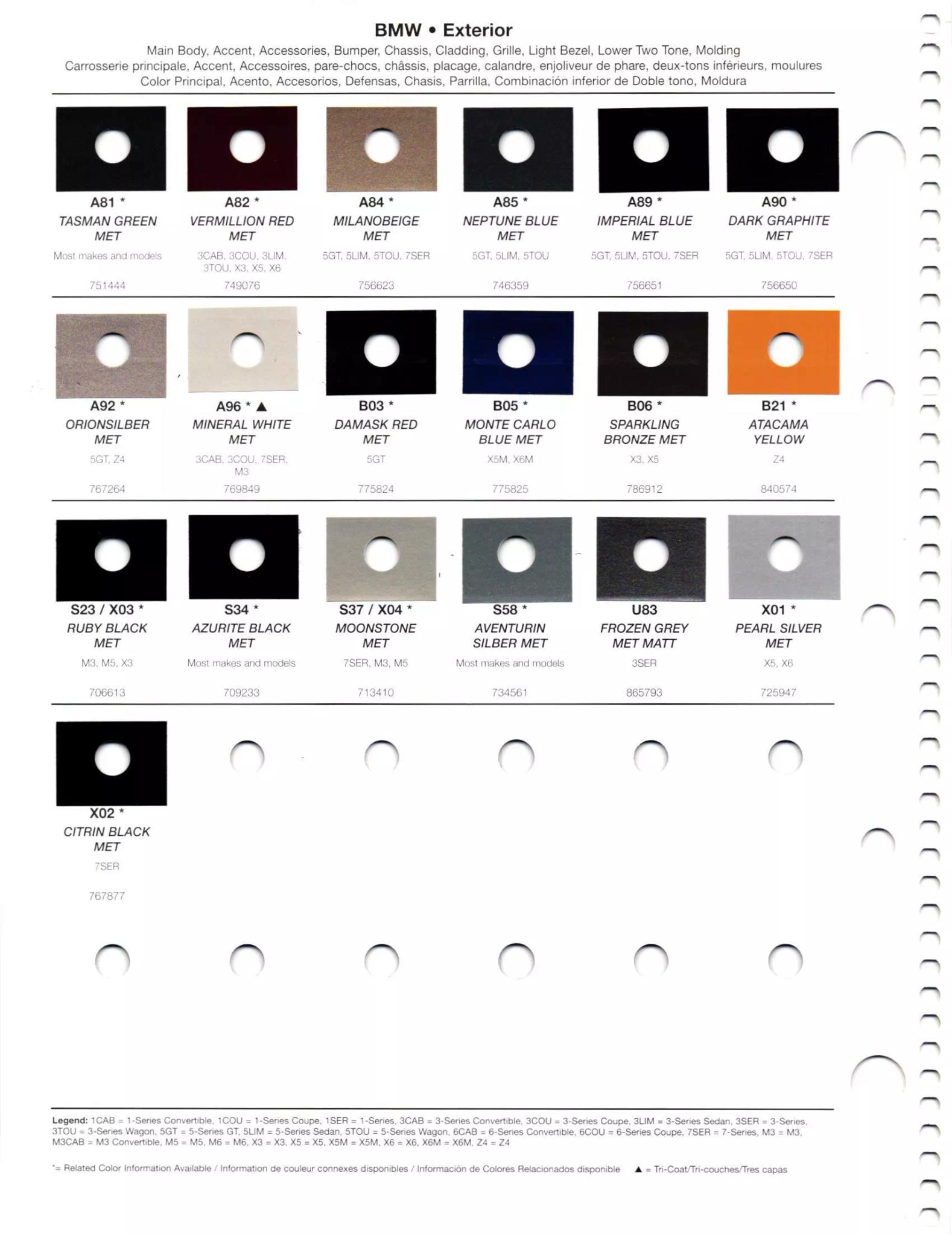 2011 BMW Paint Codes & Color Chart Paint codes, and their ordering stock numbers for their color on 2011 vehicles