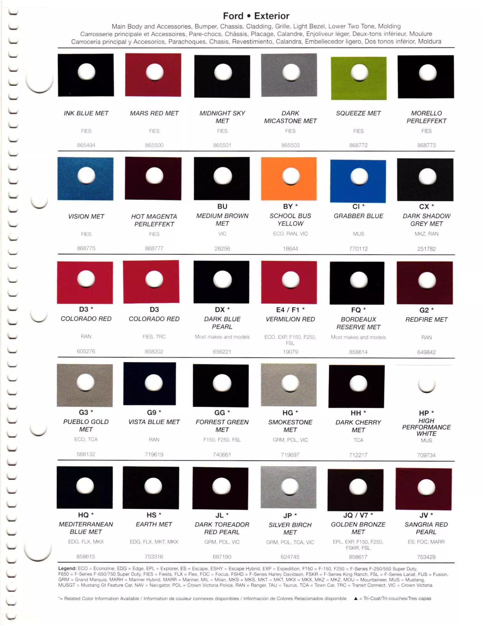 2011 Ford & Lincoln Paint Codes & Color Chart Paint codes, and their ordering stock numbers for their color on 2011 vehicles