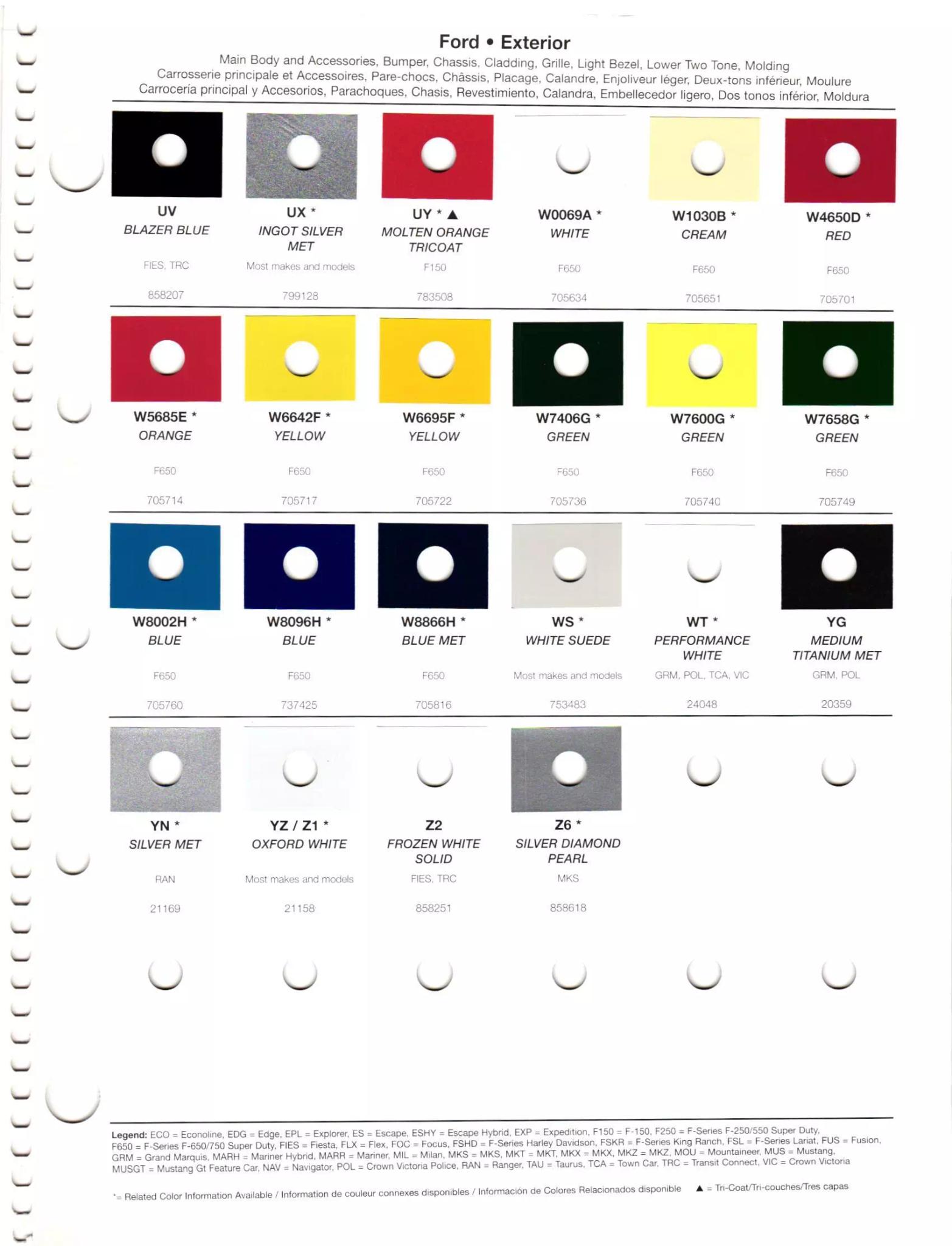 2011 Ford & Lincoln Paint Codes & Color Chart Paint codes, and their ordering stock numbers for their color on 2011 vehicles