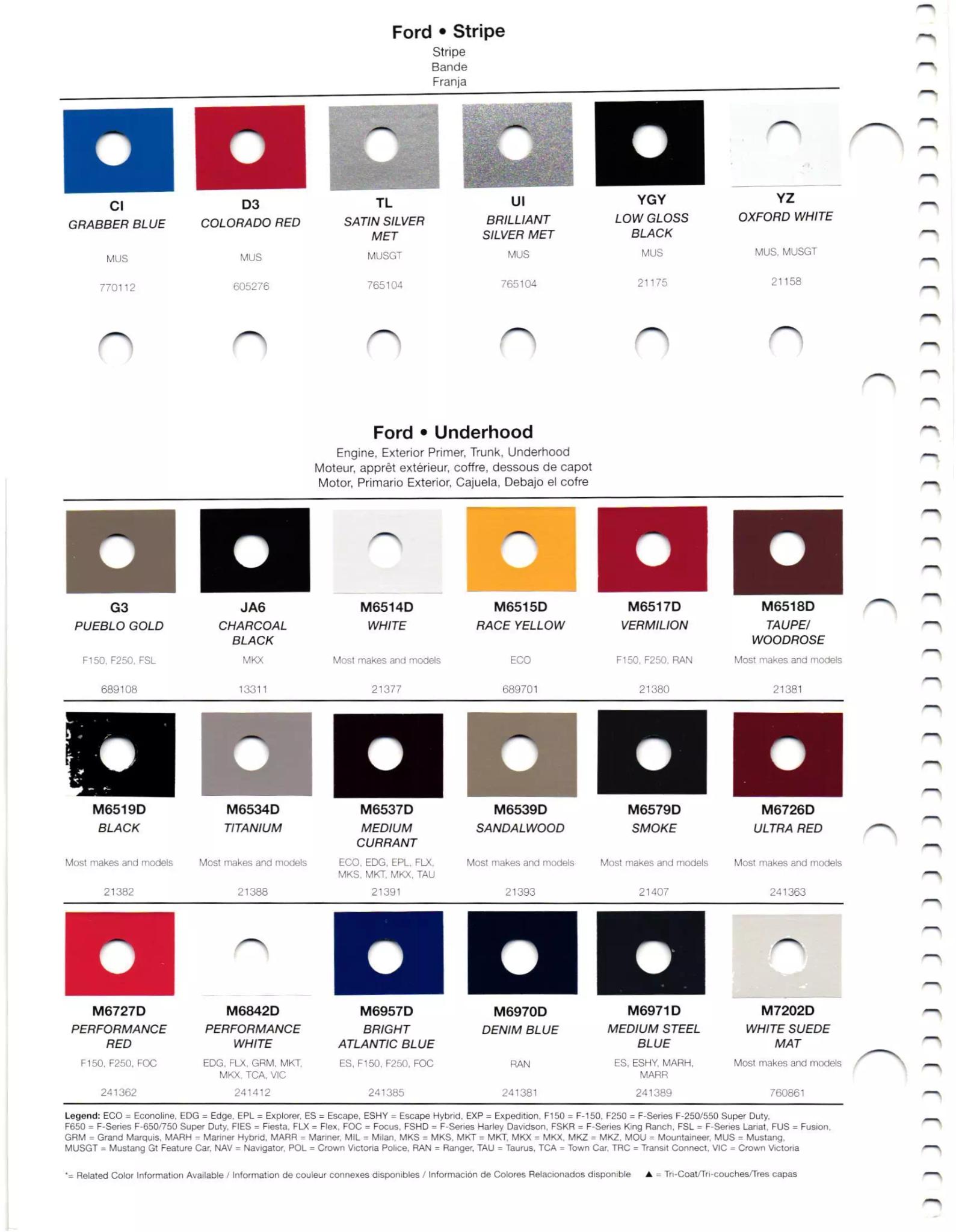 2011 Ford & Lincoln Paint Codes & Color Chart Paint codes, and their ordering stock numbers for their color on 2011 vehicles