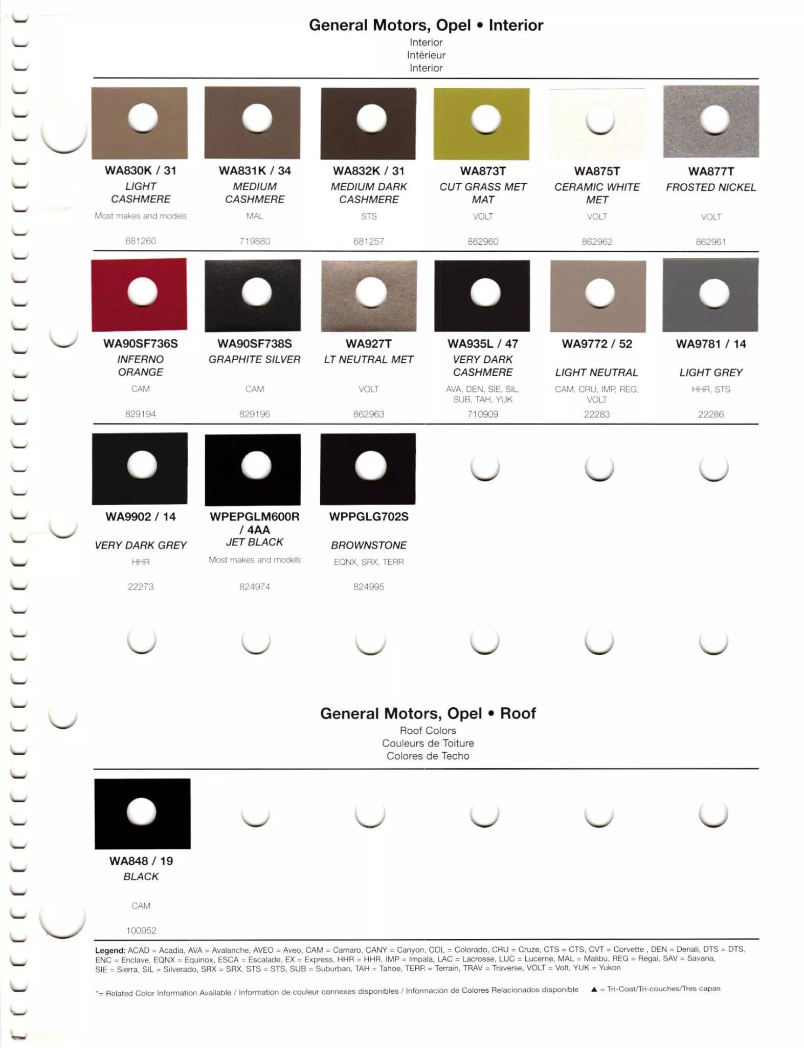 2011 General Motors - Buick, Chevrolet, Cadillac, GMC, & Opel Paint Codes & Color Chart Paint codes, and their ordering stock numbers for their color on 2011 vehicles