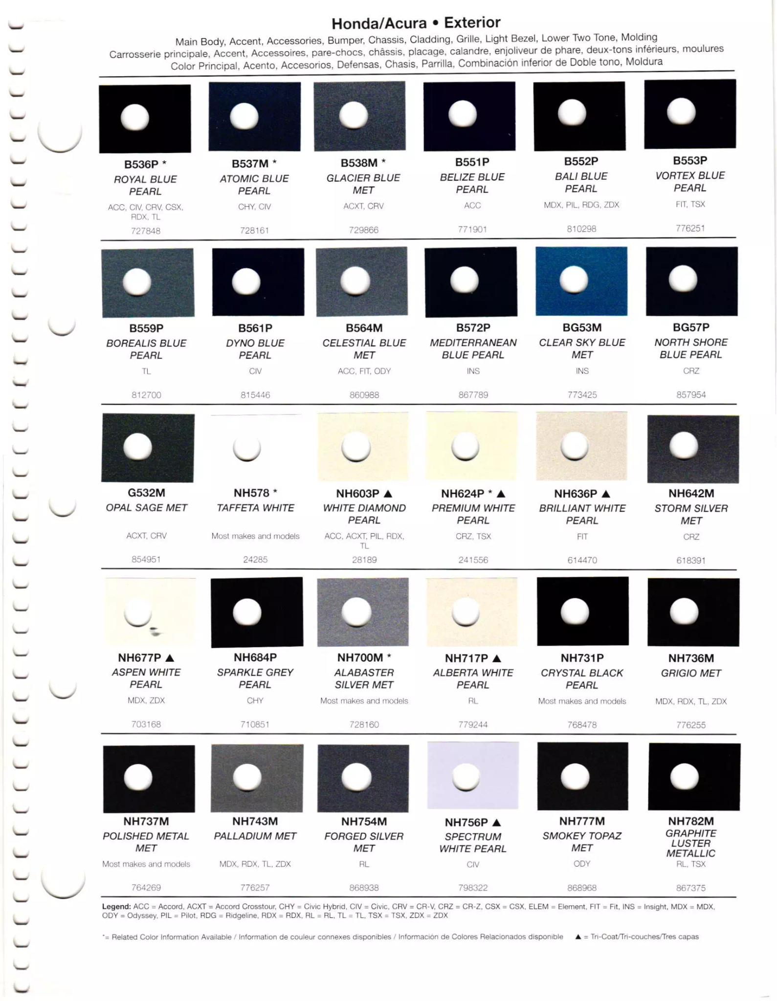 2011 Honda & Acura Paint Codes & Color Chart Paint codes, and their ordering stock numbers for their color on 2011 vehicles