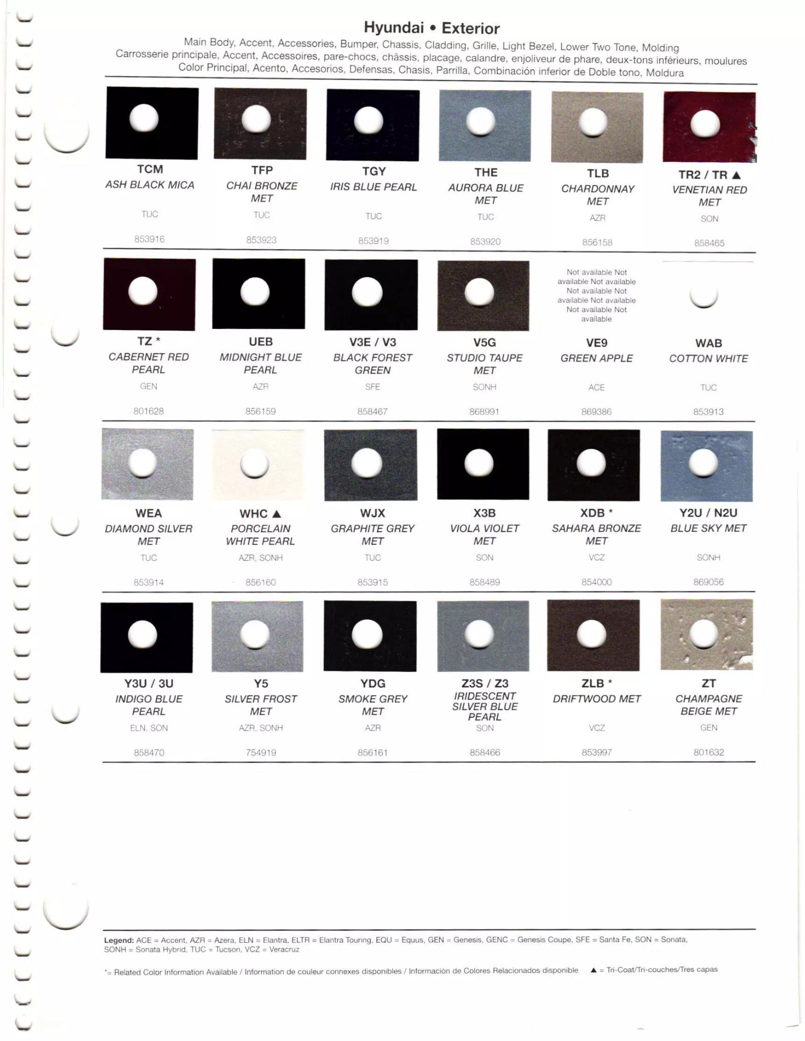 2011 Hyundai Paint Codes & Color Chart Paint codes, and their ordering stock numbers for their color on 2011 vehicles