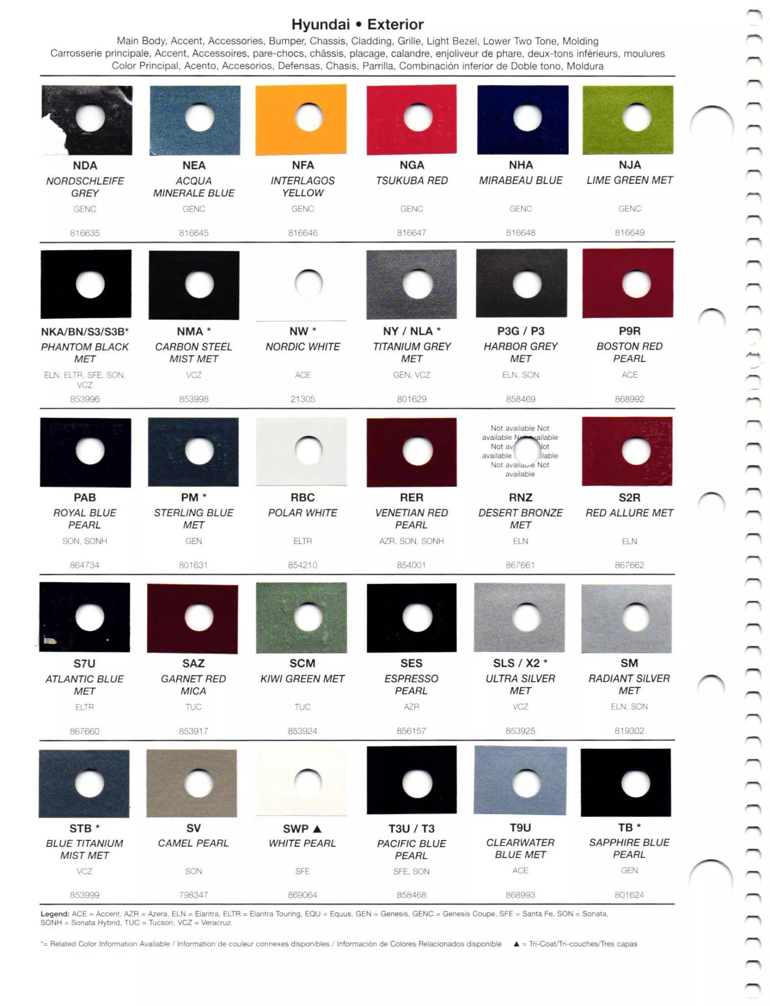 2011 Hyundai Paint Codes & Color Chart Paint codes, and their ordering stock numbers for their color on 2011 vehicles