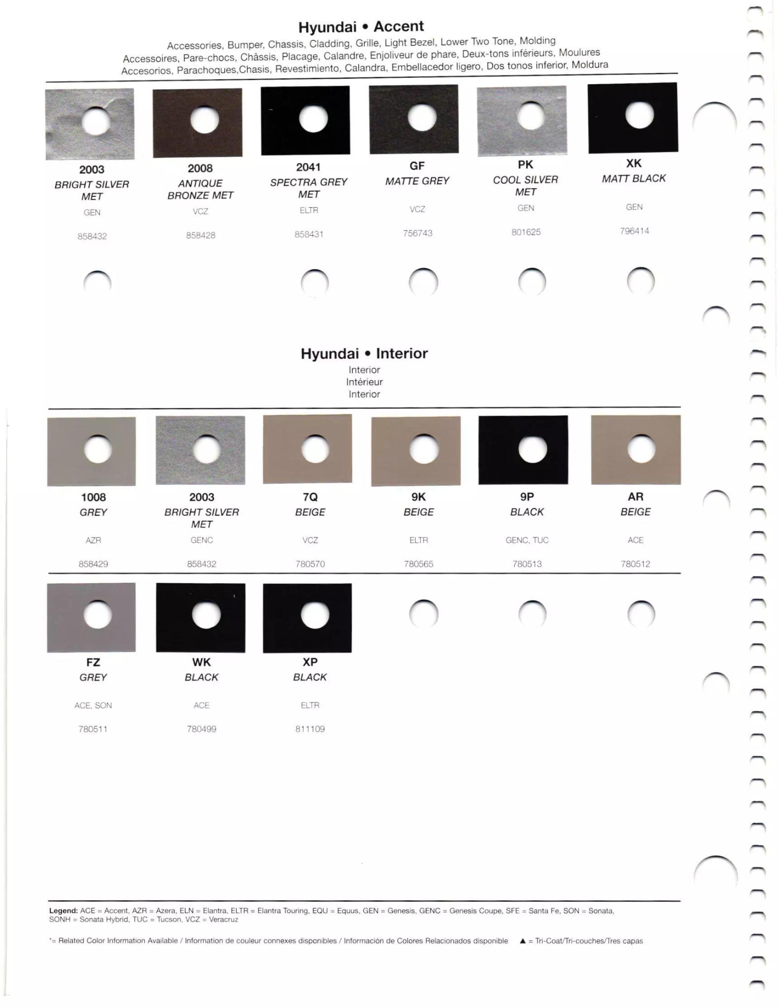2011 Hyundai Paint Codes & Color Chart Paint codes, and their ordering stock numbers for their color on 2011 vehicles