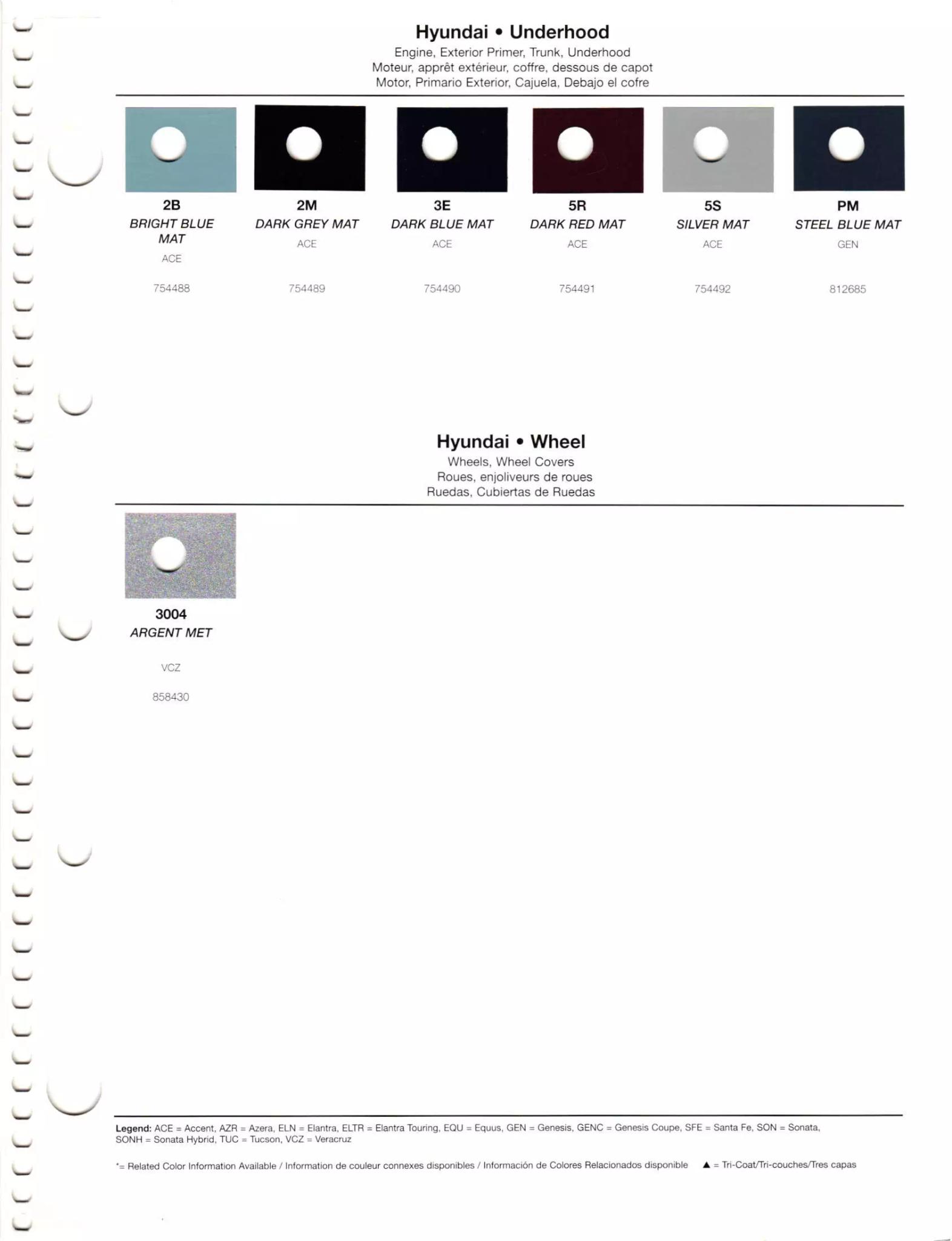 2011 Hyundai Paint Codes & Color Chart Paint codes, and their ordering stock numbers for their color on 2011 vehicles